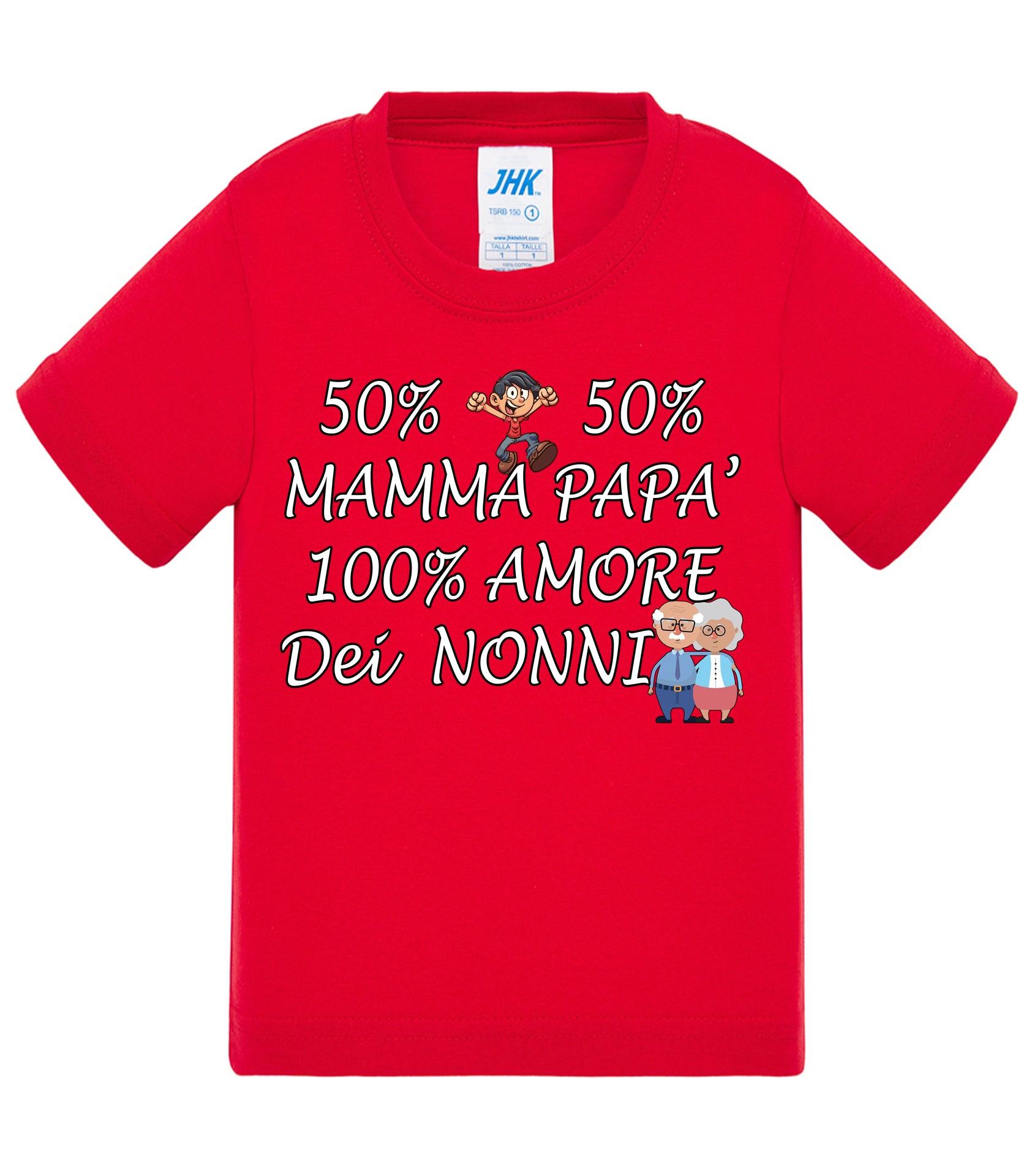 50% Mamma 50% Papà' Amore degli ZII - T-shirt per Bambino/a Mod. Baby & Kid Da 0 a 8 anni STREET STYLE