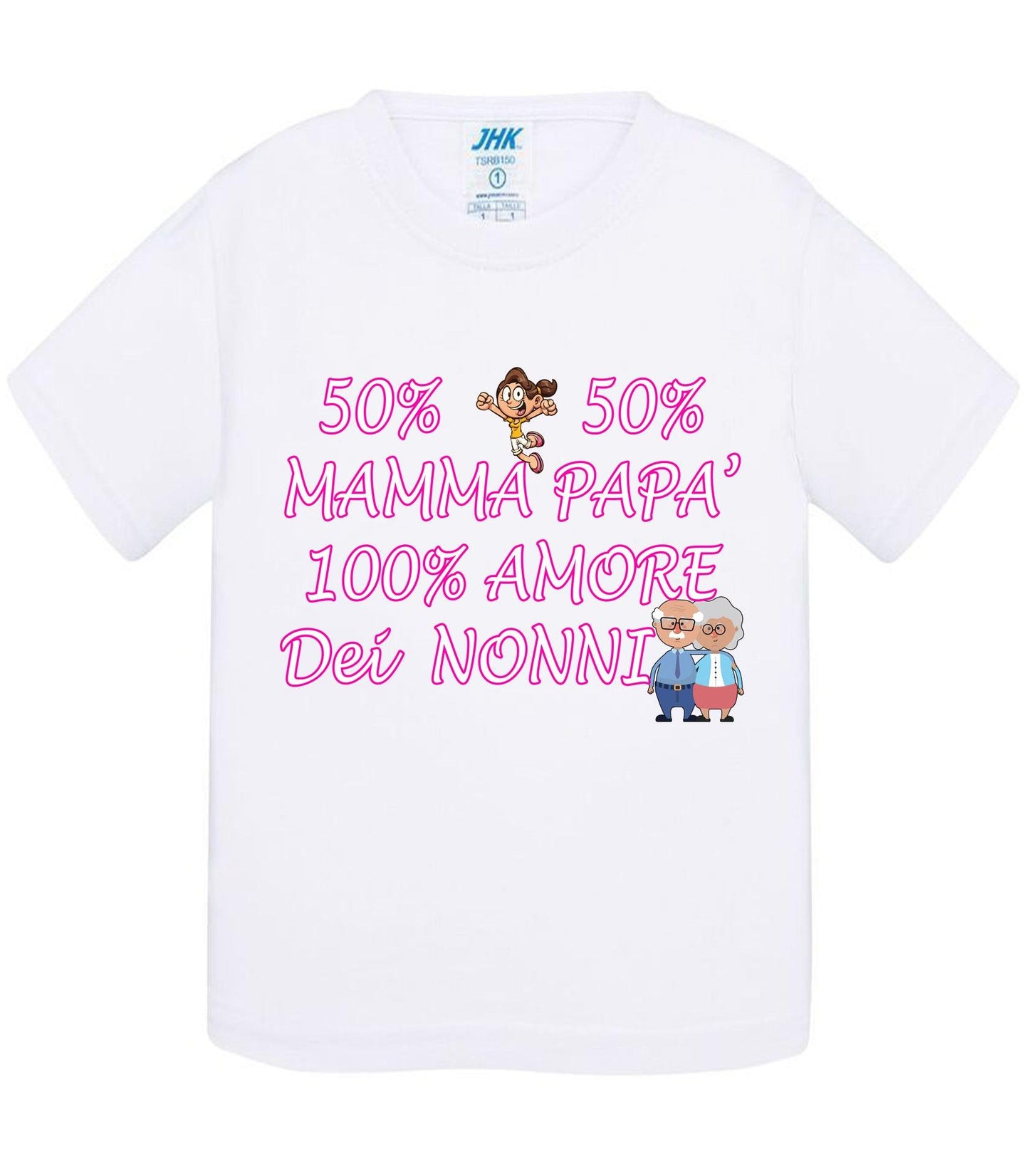 50% Mamma 50% Papà' Amore degli ZII - T-shirt per Bambino/a Mod. Baby & Kid Da 0 a 8 anni STREET STYLE