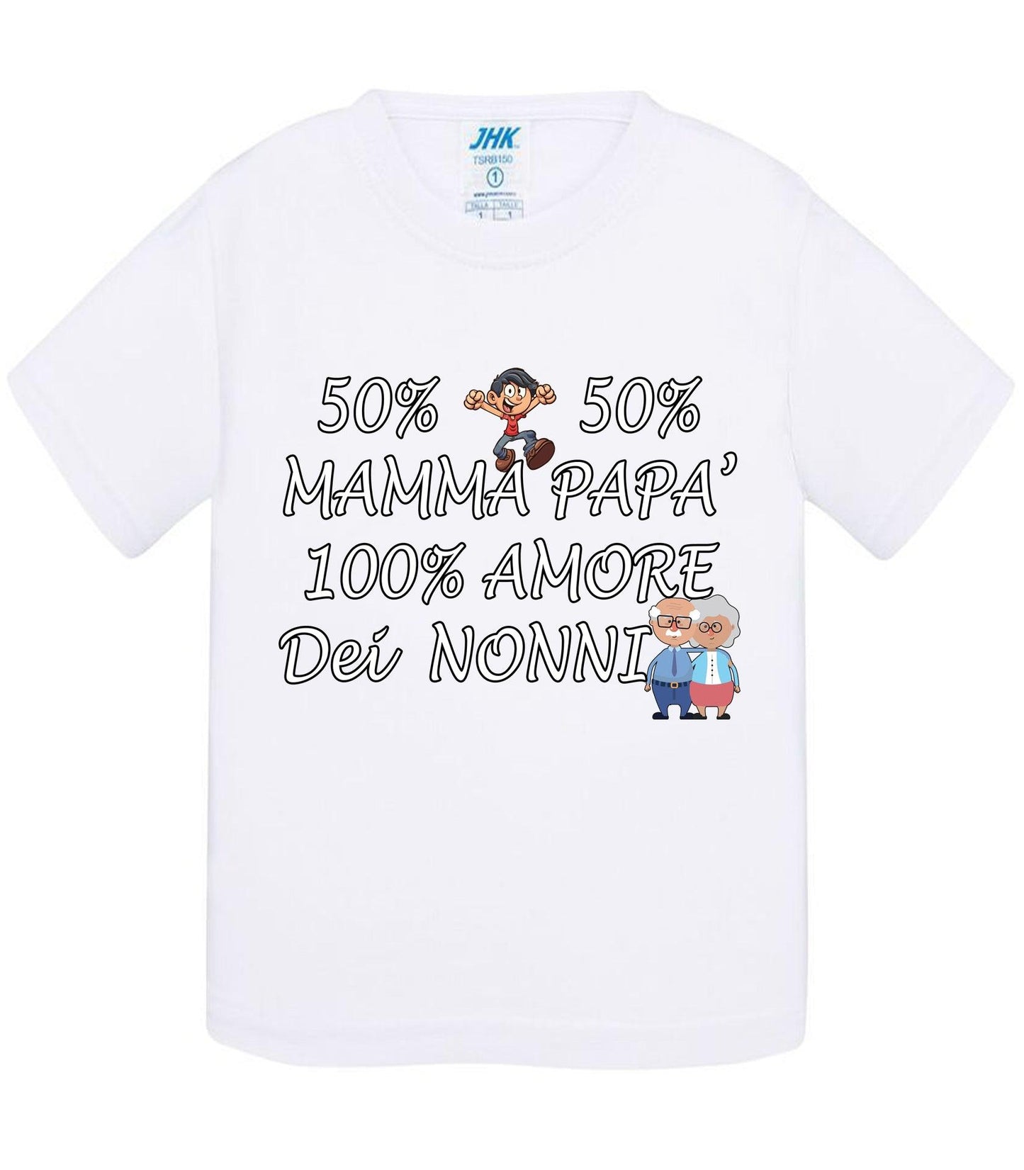 50% Mamma 50% Papà' Amore degli ZII - T-shirt per Bambino/a Mod. Baby & Kid Da 0 a 8 anni STREET STYLE