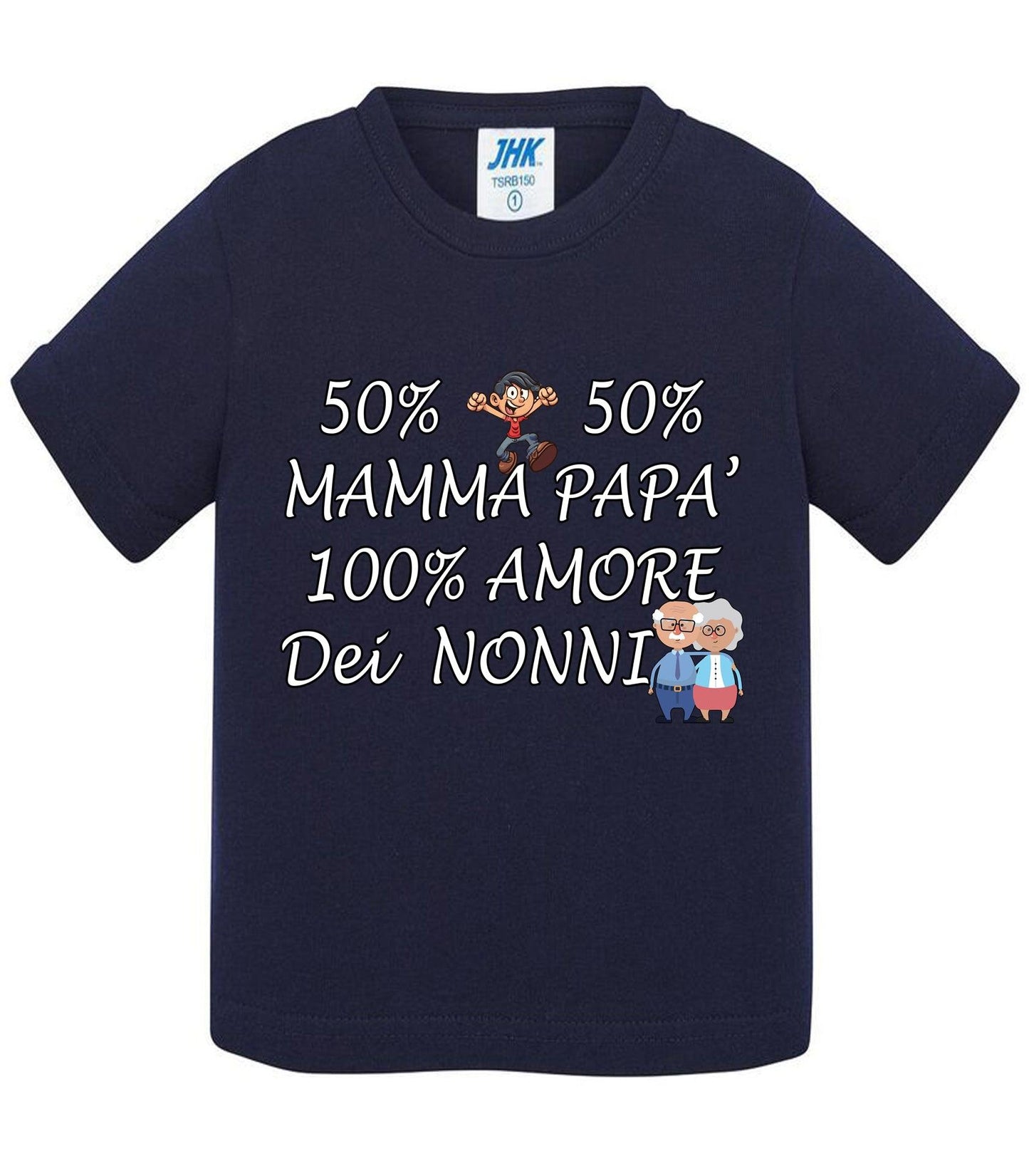 50% Mamma 50% Papà' Amore degli ZII - T-shirt per Bambino/a Mod. Baby & Kid Da 0 a 8 anni STREET STYLE