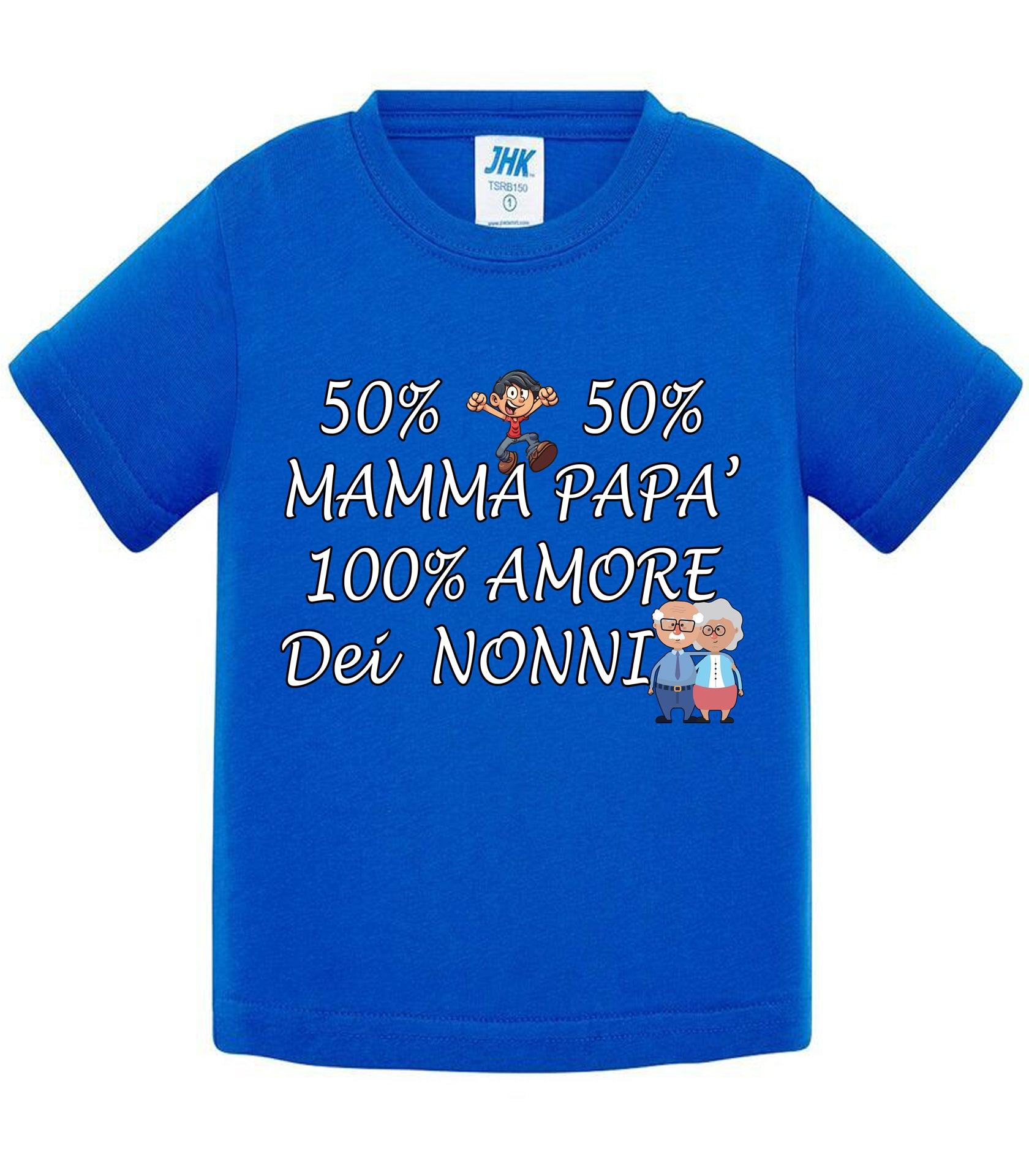 50% Mamma 50% Papà' Amore degli ZII - T-shirt per Bambino/a Mod. Baby & Kid Da 0 a 8 anni STREET STYLE