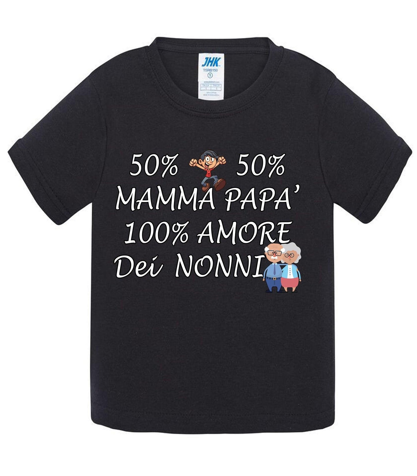 50% Mamma 50% Papà Amore dei Nonni - T-shirt per Bambino/a Mod. Baby & Kid Da 0 a 8 anni STREET STYLE