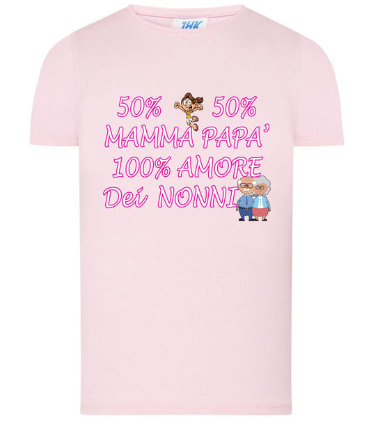 50% Mamma 50% Papà Amore dei Nonni T-shirt solo da femmina Mod. Slim STREET STYLE