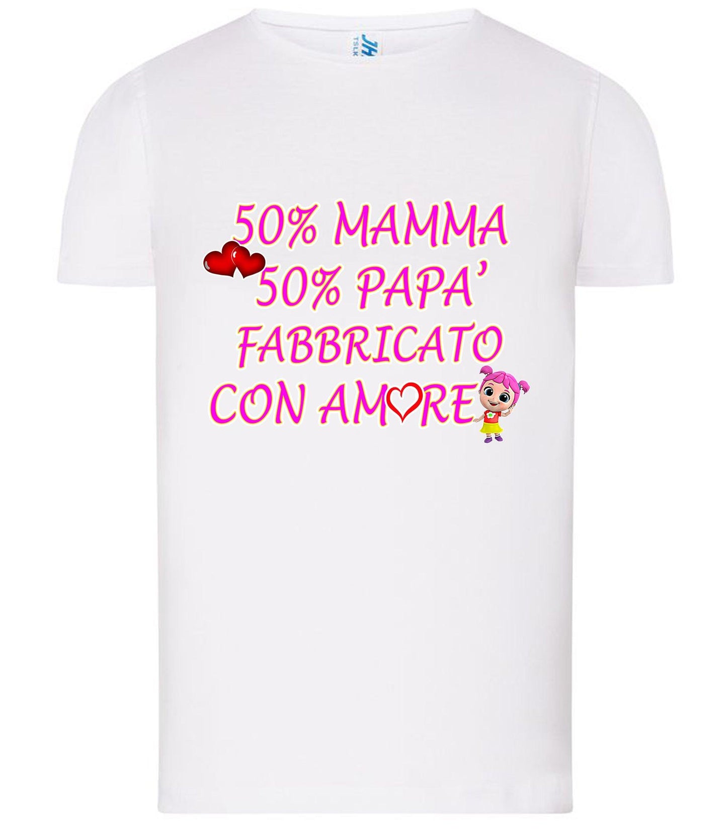 50% Mamma 50% Papà' Fabbricato Con Aamore T-shirt solo da femmina Mod. Slim STREET STYLE