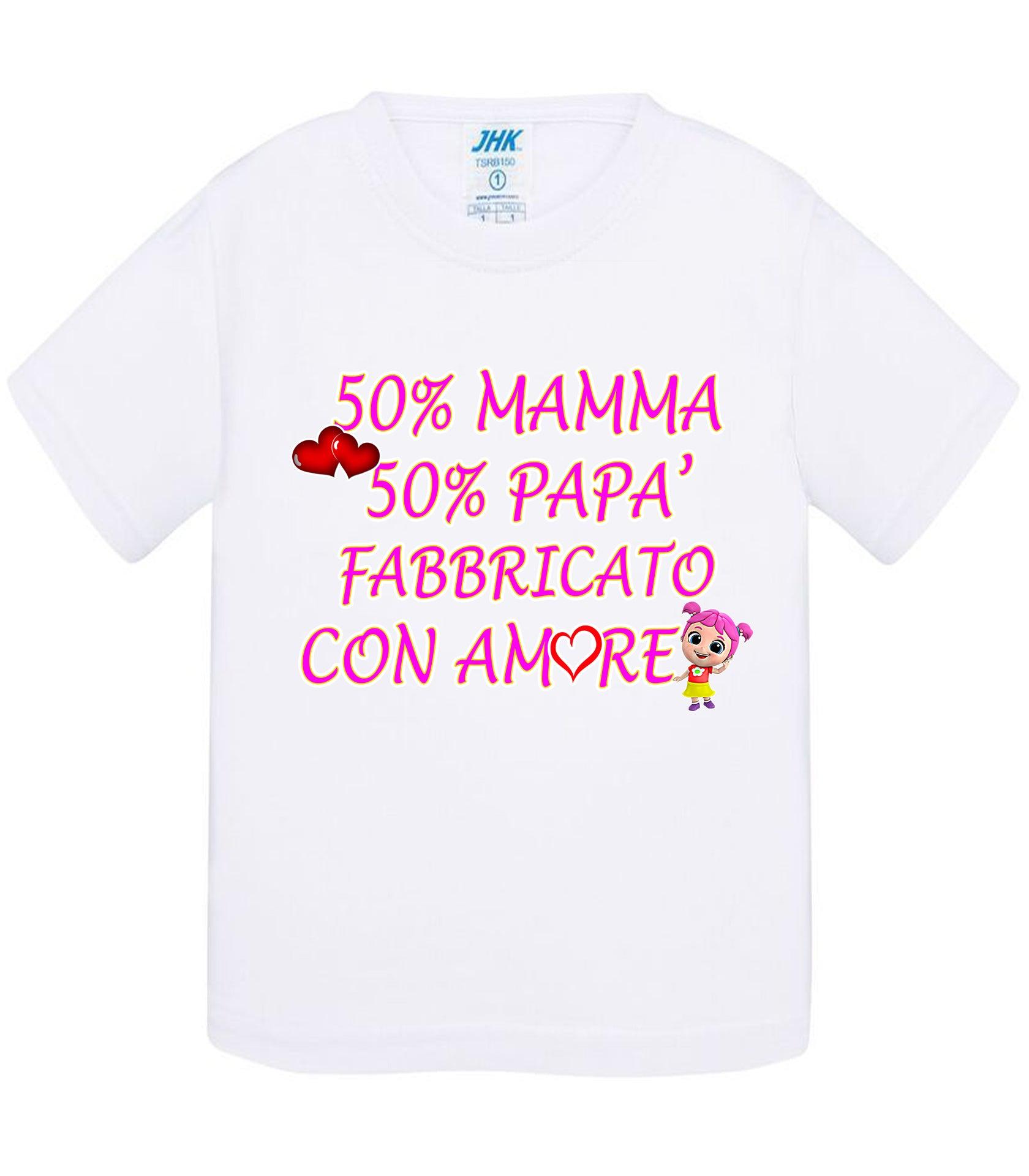 50%Mamma 50% Papà Fabbricato con Amore - T-shirt per Bambino/a Mod. Baby & Kid Da 0 a 8 anni STREET STYLE