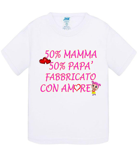 50%Mamma 50% Papà Fabbricato con Amore - T-shirt per Bambino/a Mod. Baby & Kid Da 0 a 8 anni STREET STYLE