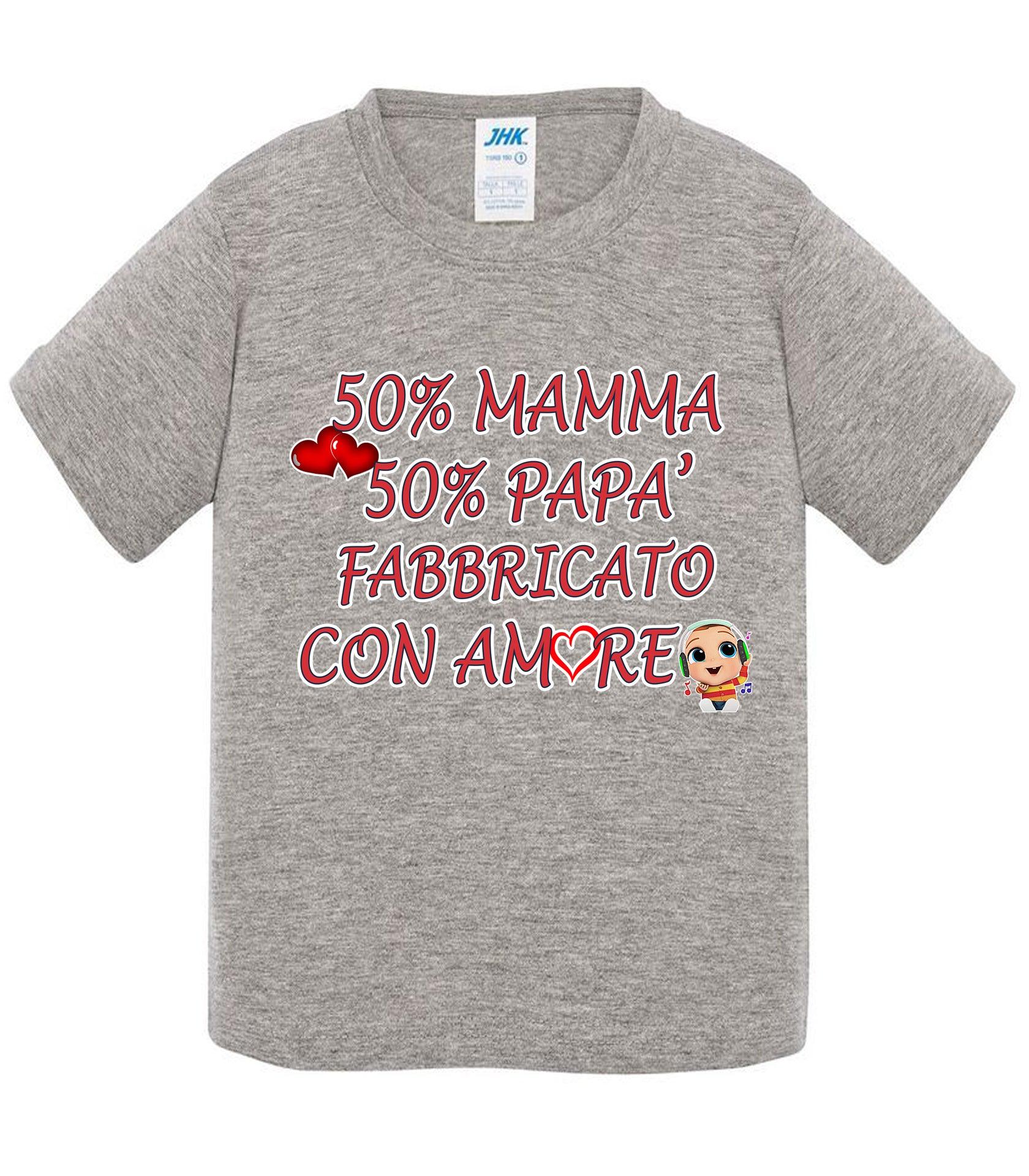 50%Mamma 50% Papà Fabbricato con Amore - T-shirt per Bambino/a Mod. Baby & Kid Da 0 a 8 anni STREET STYLE