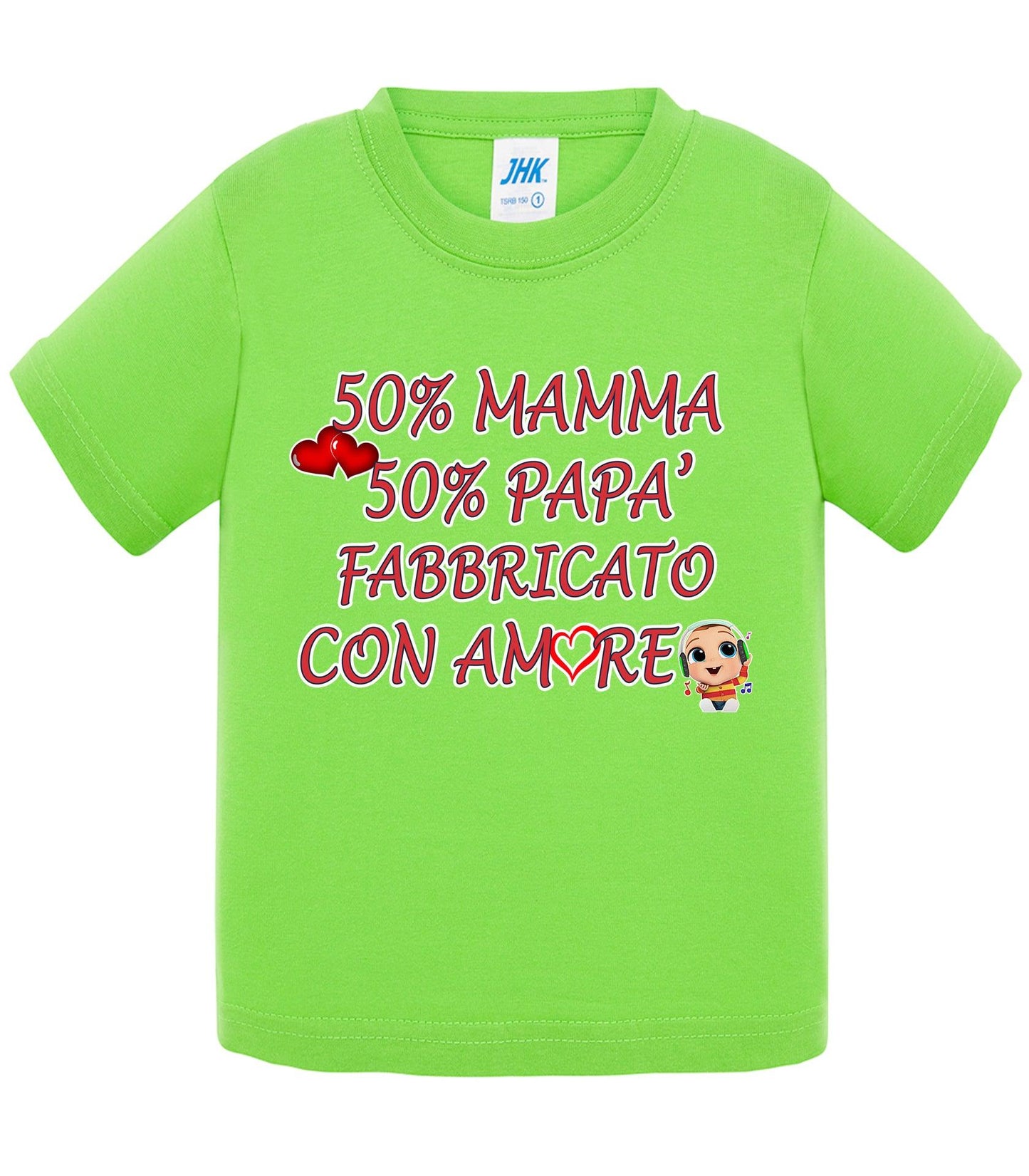 50%Mamma 50% Papà Fabbricato con Amore - T-shirt per Bambino/a Mod. Baby & Kid Da 0 a 8 anni STREET STYLE