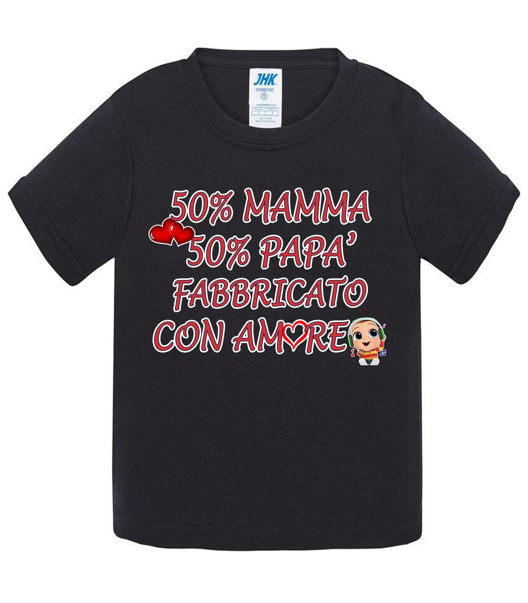 50%Mamma 50% Papà Fabbricato con Amore - T-shirt per Bambino/a Mod. Baby & Kid Da 0 a 8 anni STREET STYLE