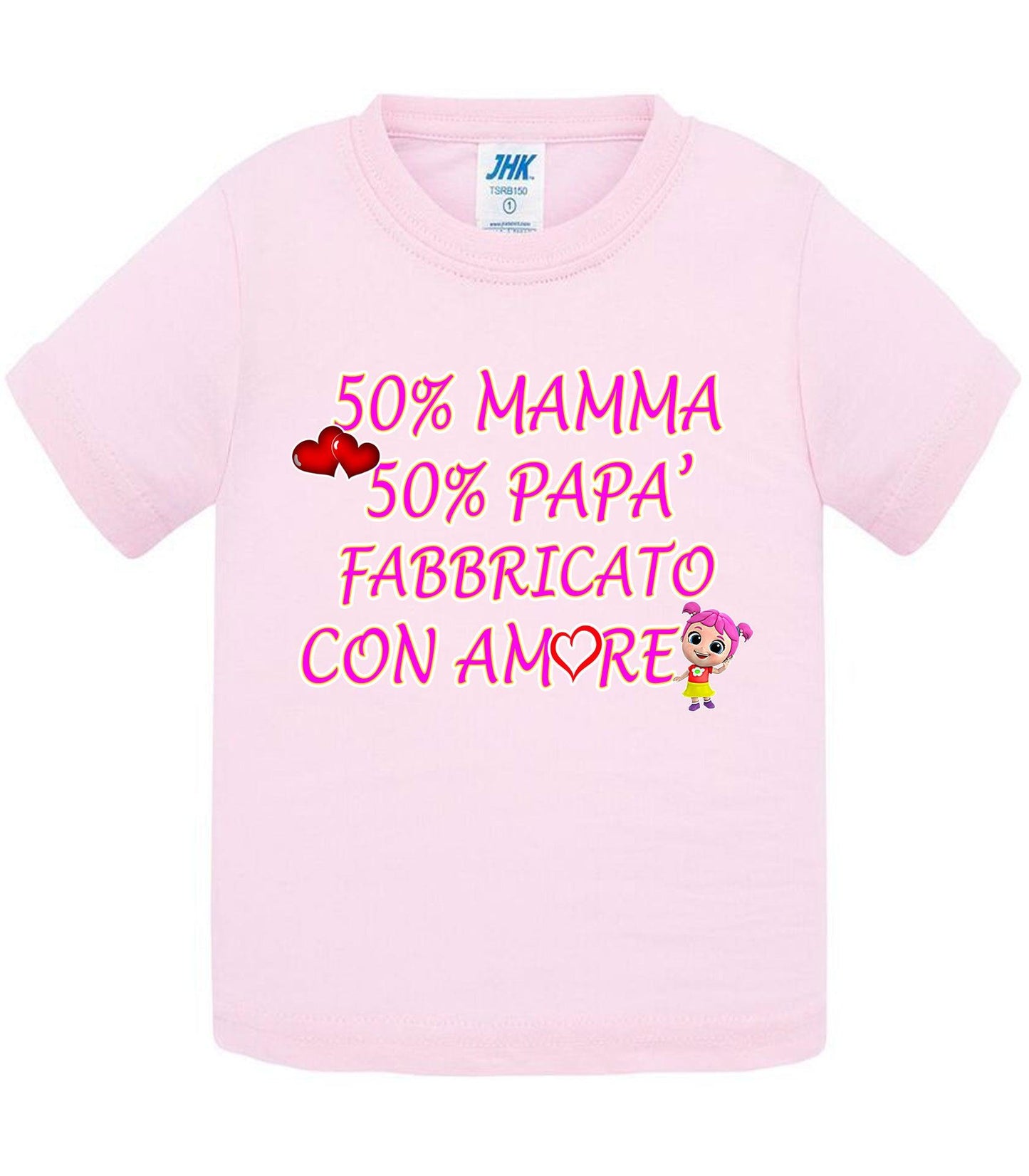 50%Mamma 50% Papà Fabbricato con Amore - T-shirt per Bambino/a Mod. Baby & Kid Da 0 a 8 anni STREET STYLE