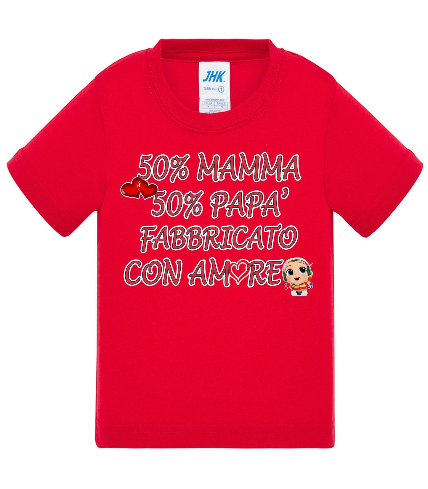 50%Mamma 50% Papà Fabbricato con Amore - T-shirt per Bambino/a Mod. Baby & Kid Da 0 a 8 anni STREET STYLE