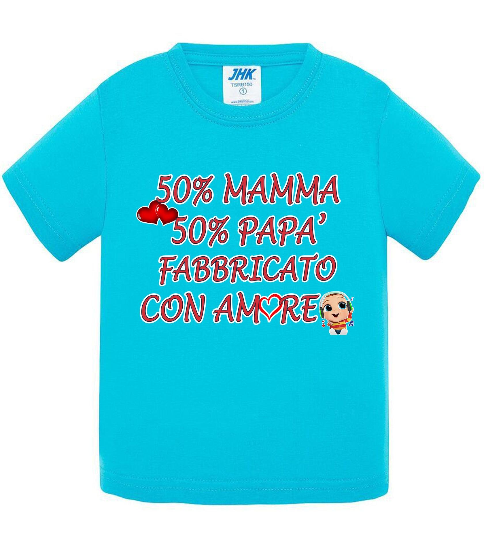 50%Mamma 50% Papà Fabbricato con Amore - T-shirt per Bambino/a Mod. Baby & Kid Da 0 a 8 anni STREET STYLE