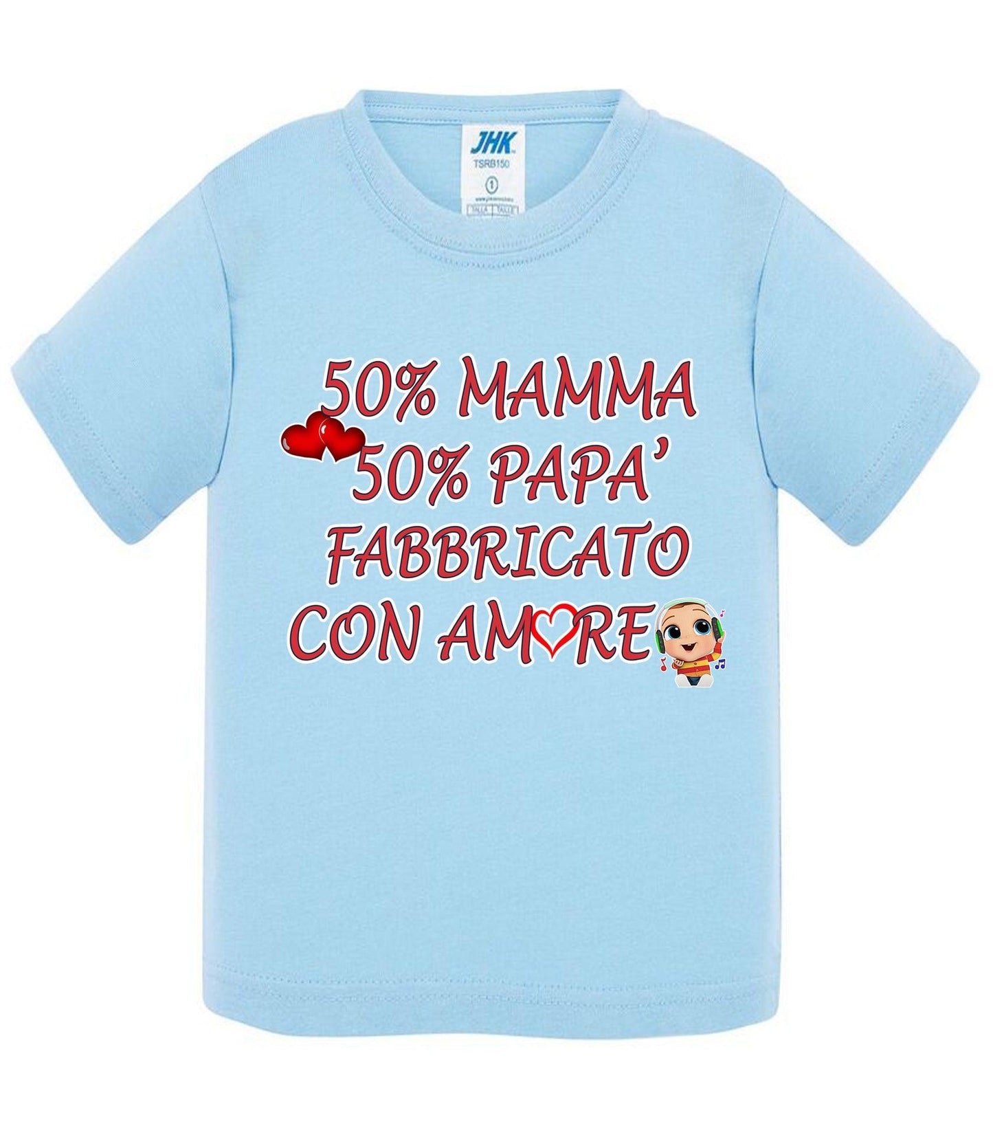 50%Mamma 50% Papà Fabbricato con Amore - T-shirt per Bambino/a Mod. Baby & Kid Da 0 a 8 anni STREET STYLE