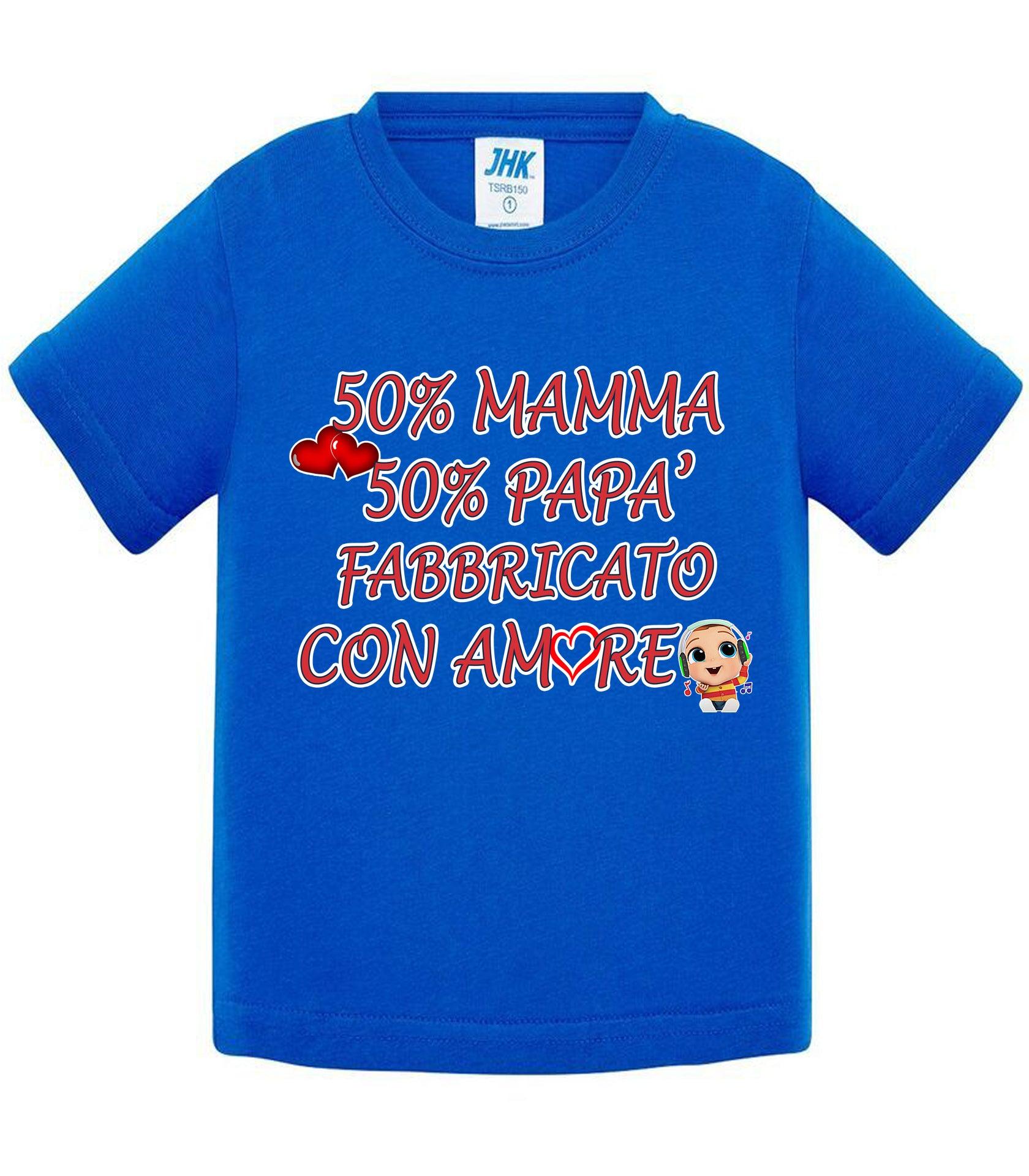 50%Mamma 50% Papà Fabbricato con Amore - T-shirt per Bambino/a Mod. Baby & Kid Da 0 a 8 anni STREET STYLE