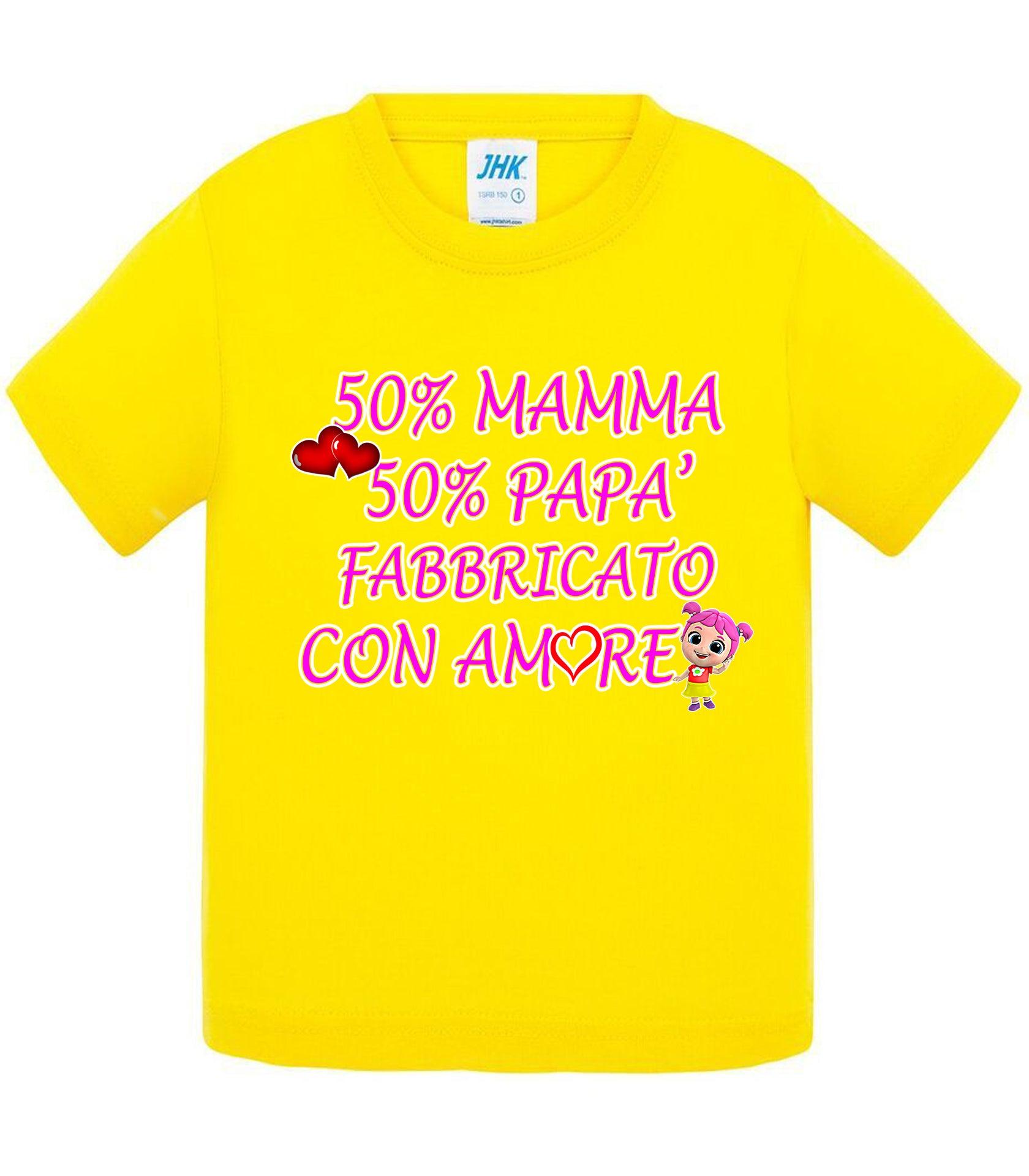 50%Mamma 50% Papà Fabbricato con Amore - T-shirt per Bambino/a Mod. Baby & Kid Da 0 a 8 anni STREET STYLE