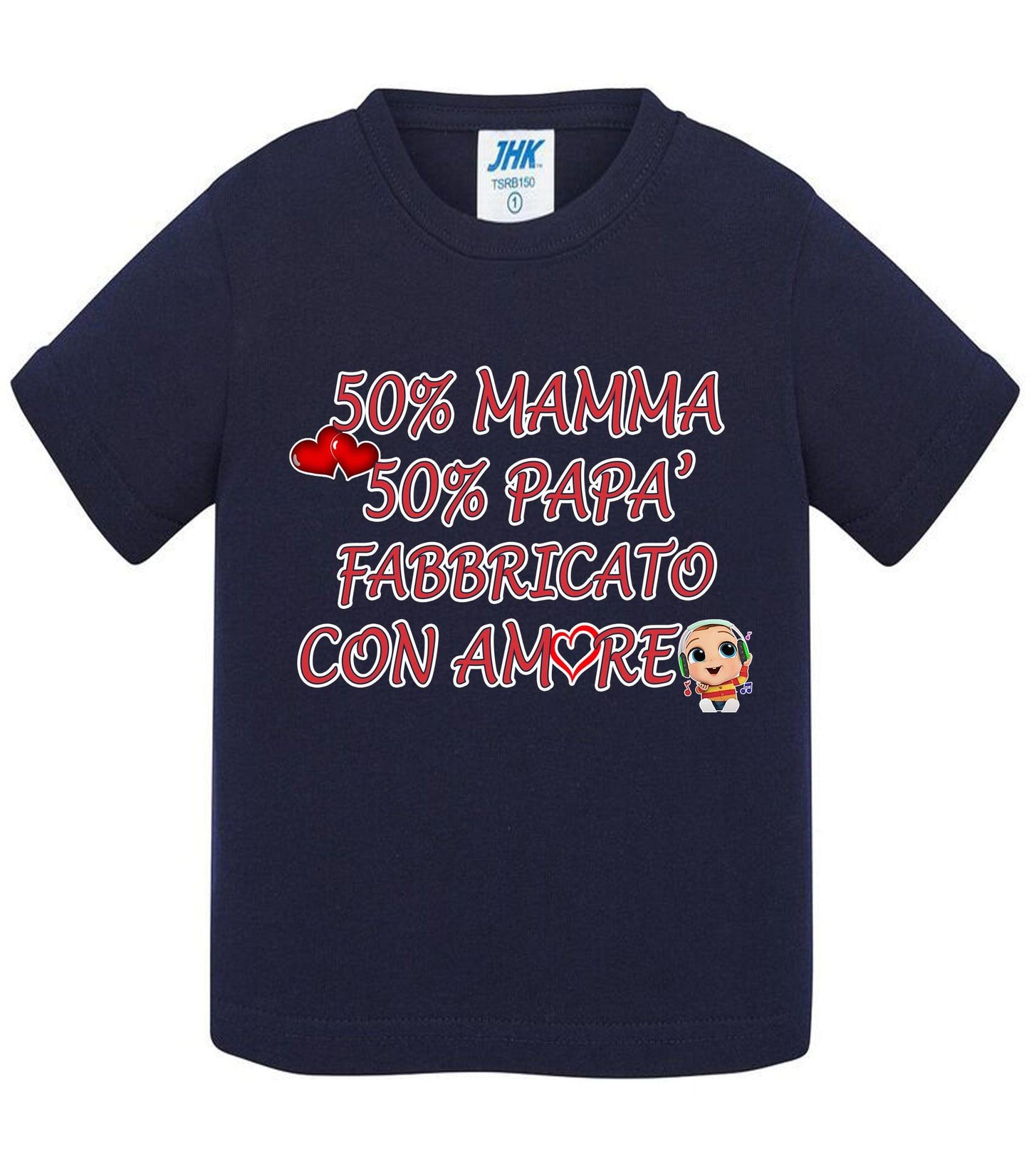 50%Mamma 50% Papà Fabbricato con Amore - T-shirt per Bambino/a Mod. Baby & Kid Da 0 a 8 anni STREET STYLE