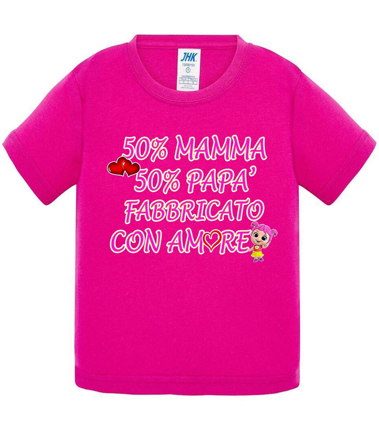 50%Mamma 50% Papà Fabbricato con Amore - T-shirt per Bambino/a Mod. Baby & Kid Da 0 a 8 anni STREET STYLE