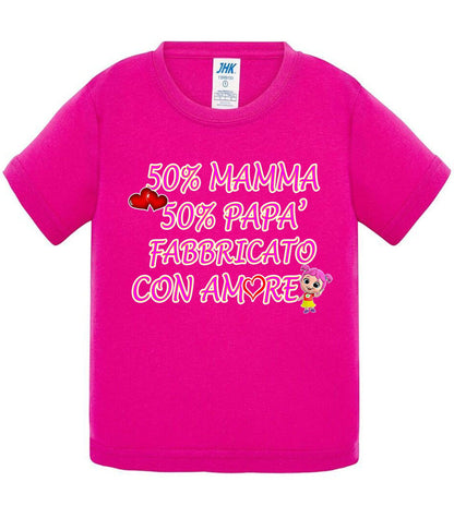 50%Mamma 50% Papà Fabbricato con Amore - T-shirt per Bambino/a Mod. Baby & Kid Da 0 a 8 anni STREET STYLE