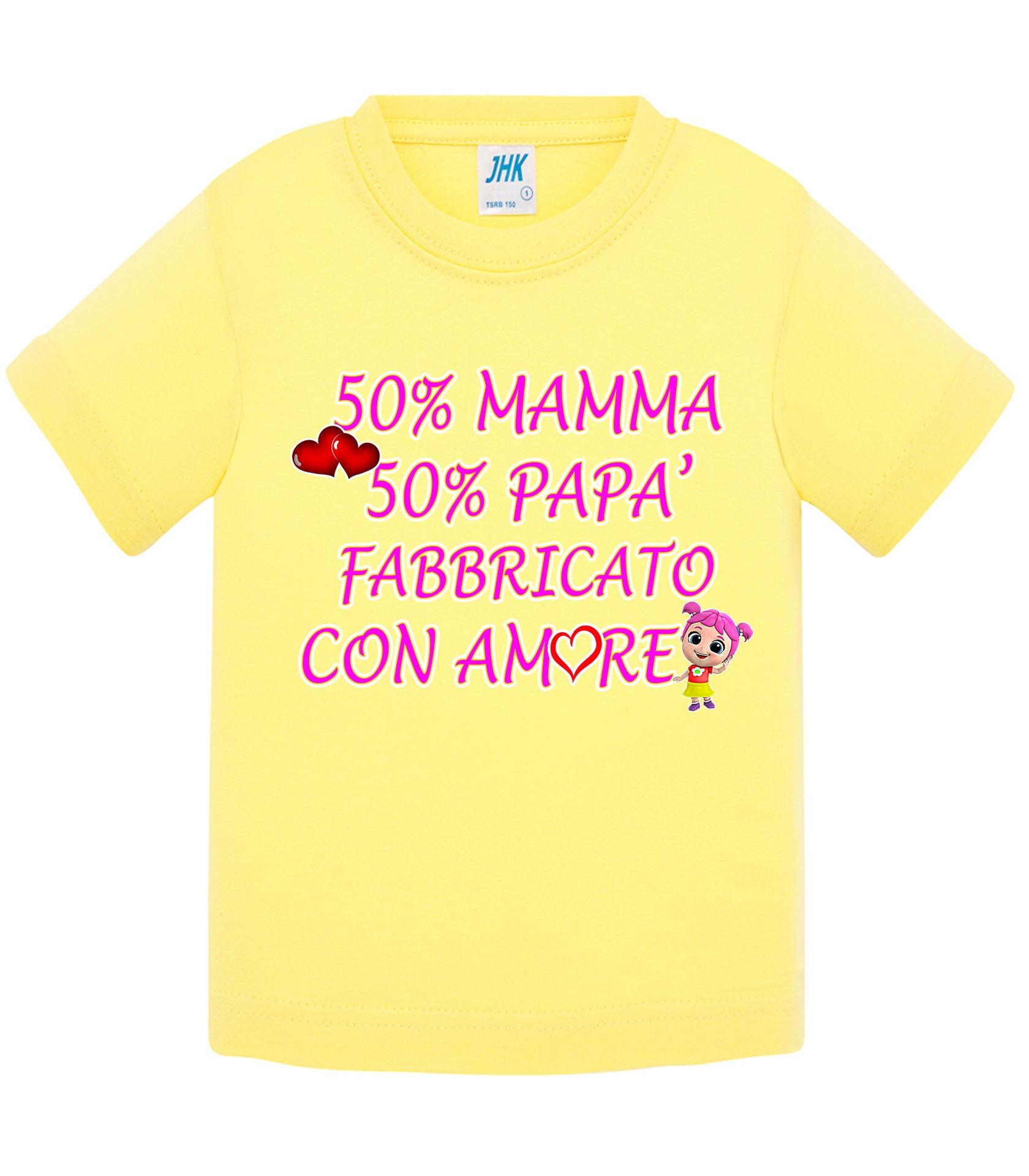 50%Mamma 50% Papà Fabbricato con Amore - T-shirt per Bambino/a Mod. Baby & Kid Da 0 a 8 anni STREET STYLE