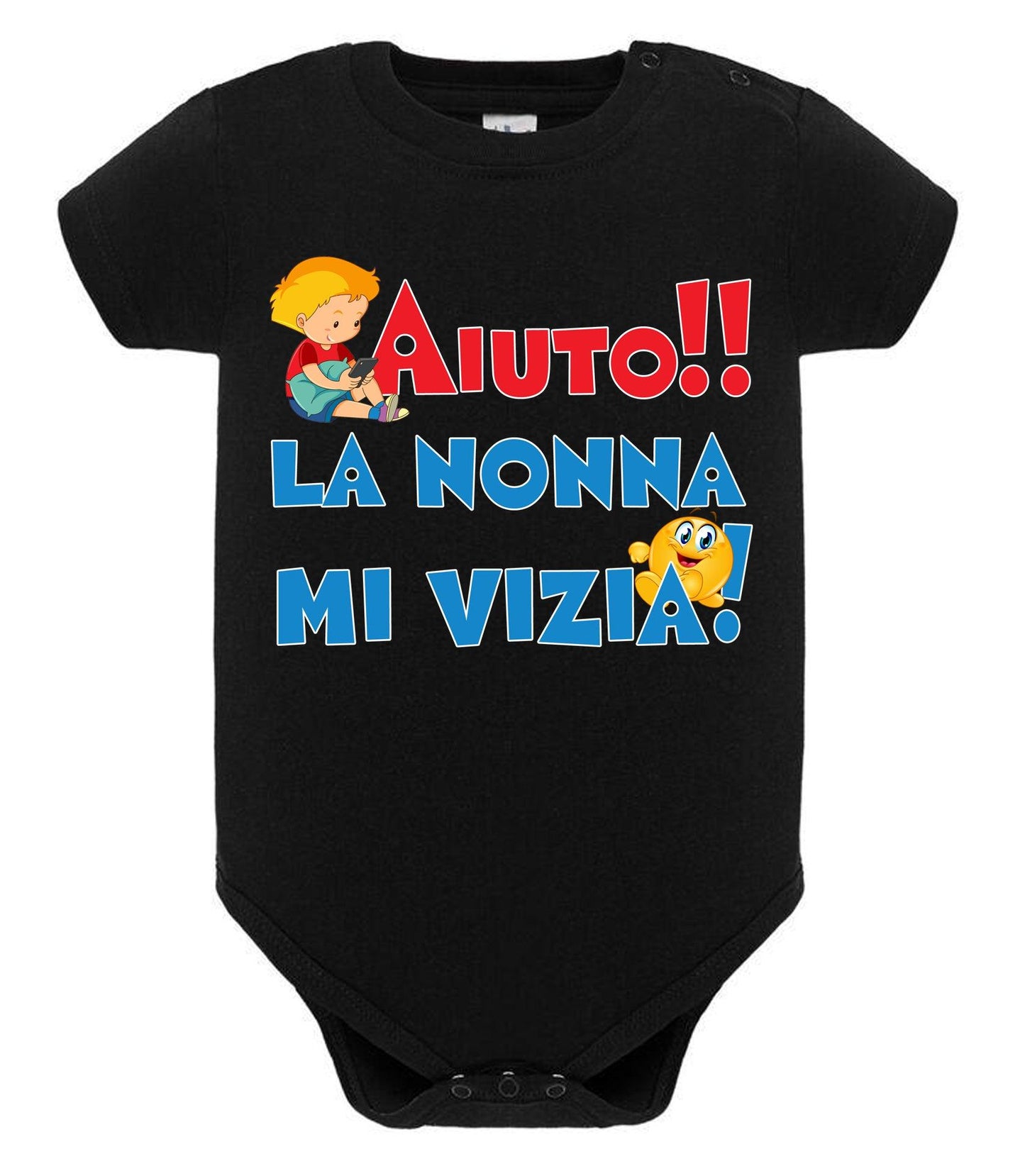 Aiuto la Nonna mi Vizia Body da bambino/a a maniche corte 100% cotone JHK STREET STYLE PRINT