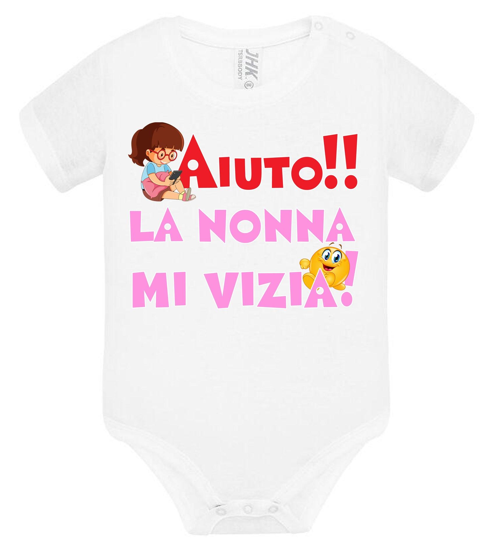 Aiuto la Nonna mi Vizia Body da bambino/a a maniche corte 100% cotone JHK STREET STYLE PRINT