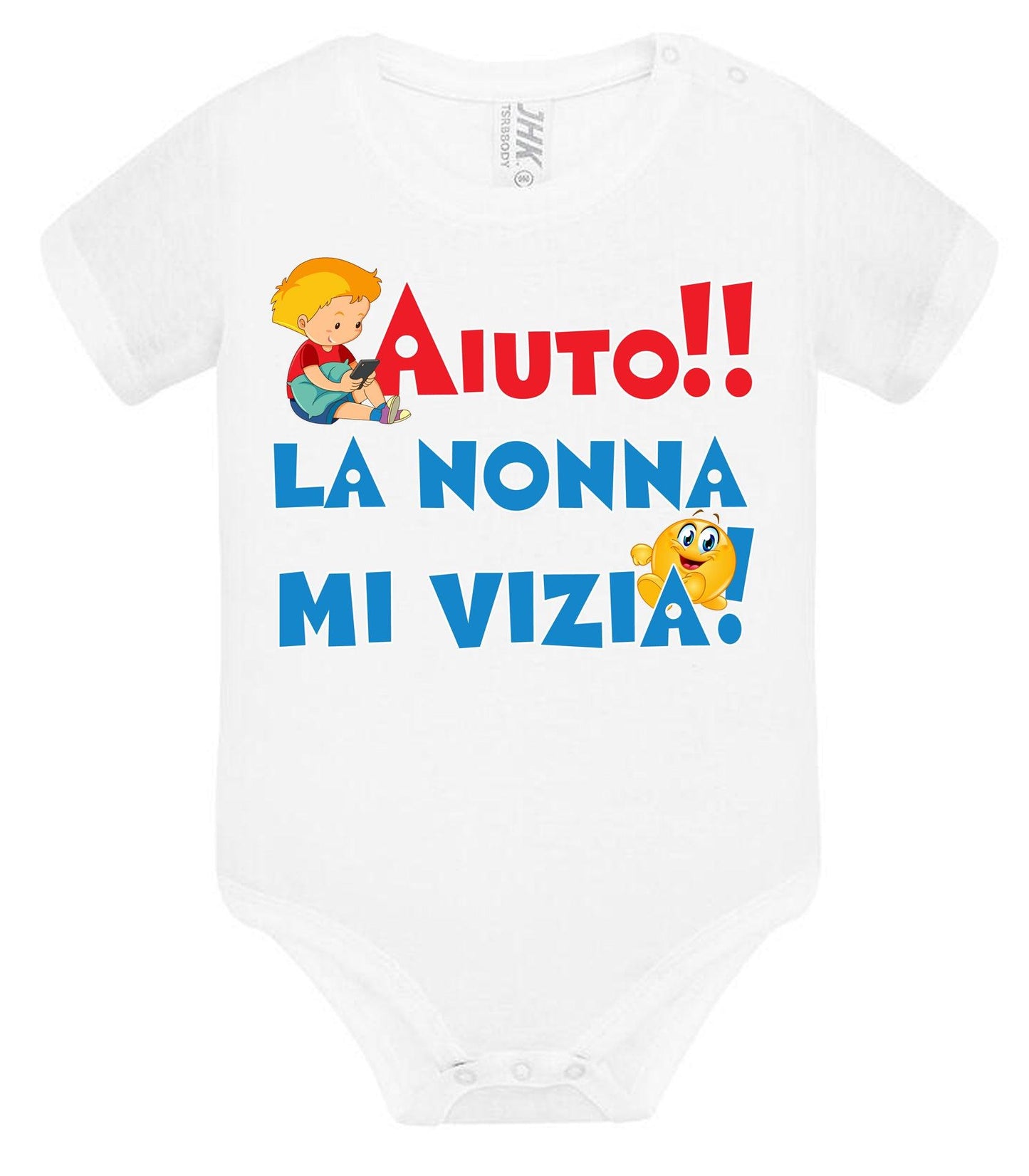 Aiuto la Nonna mi Vizia Body da bambino/a a maniche corte 100% cotone JHK STREET STYLE PRINT