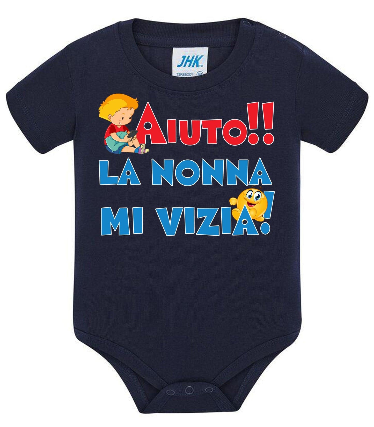 Aiuto la Nonna mi Vizia Body da bambino/a a maniche corte 100% cotone JHK STREET STYLE PRINT