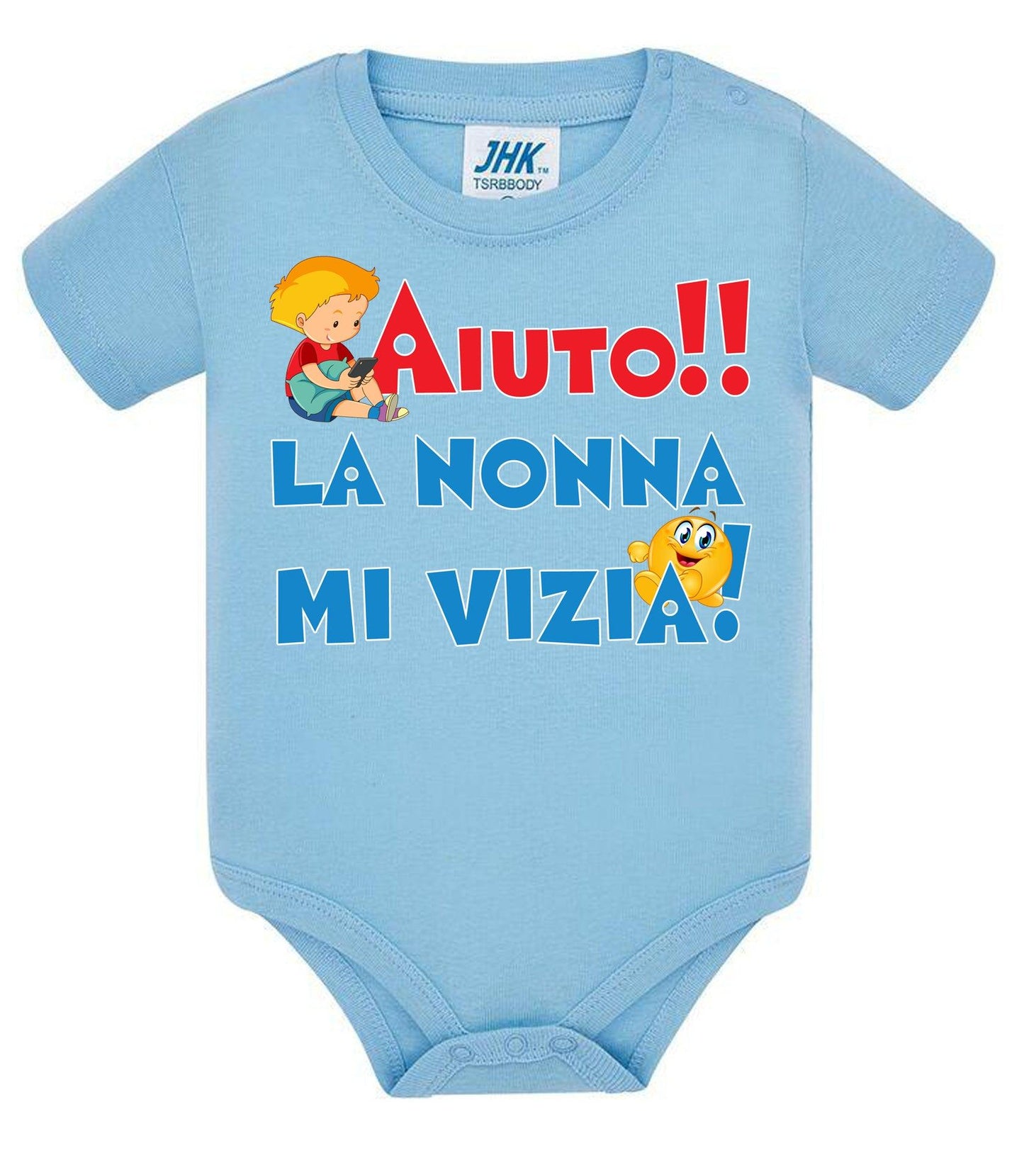 Aiuto la Nonna mi Vizia Body da bambino/a a maniche corte 100% cotone JHK STREET STYLE PRINT