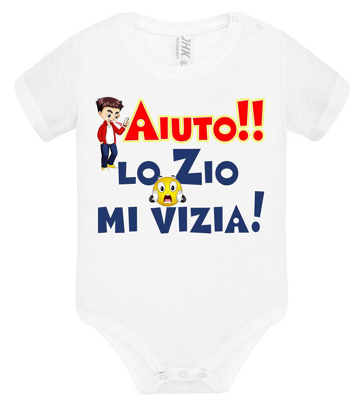 Aiuto la Zia o lo Zio mi Vizia Body da bambino/a a maniche corte 100% cotone JHK STREET STYLE PRINT