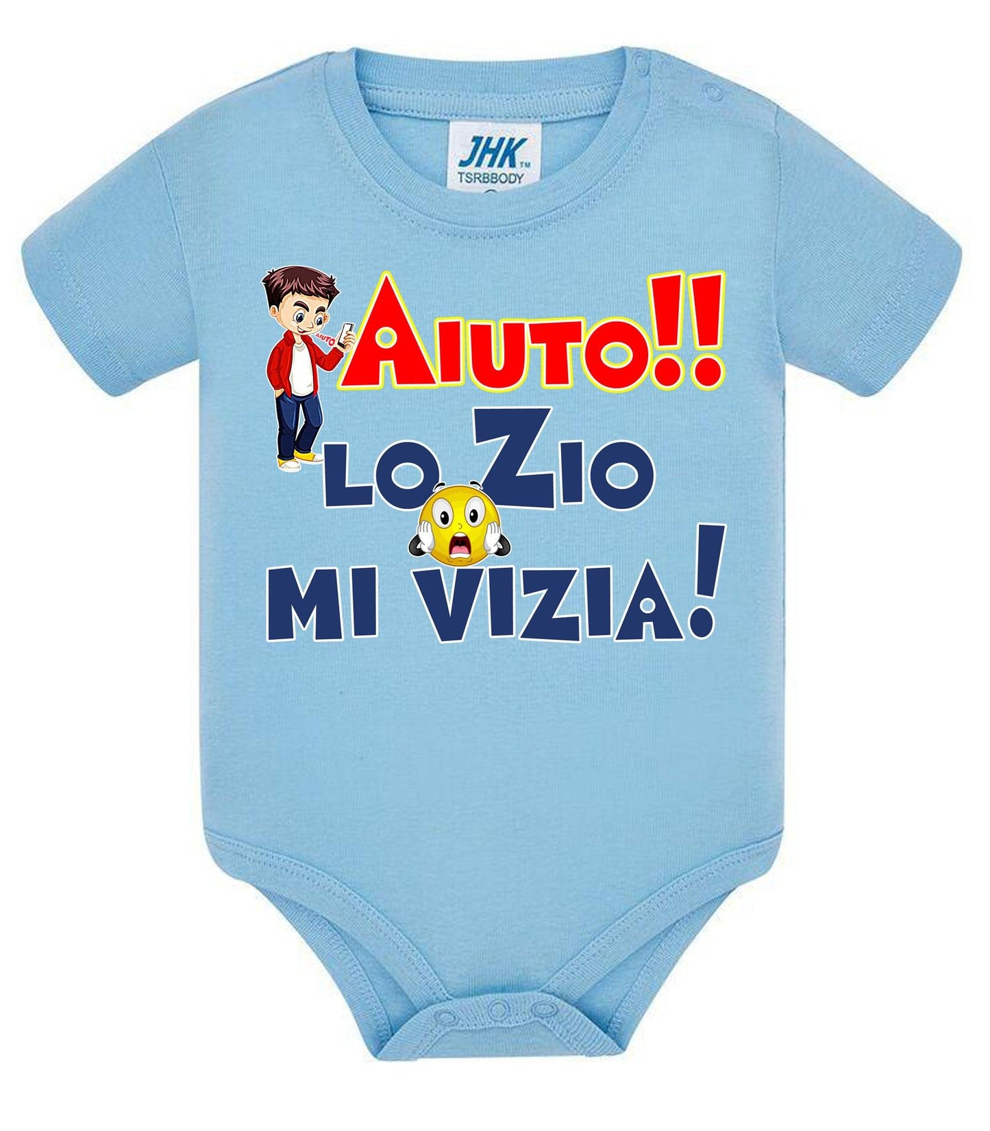 Aiuto la Zia o lo Zio mi Vizia Body da bambino/a a maniche corte 100% cotone JHK STREET STYLE PRINT