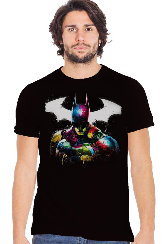 Batman Stilizzato Color Art. 18-20-10 T-Shirt Urban Men Uomo 100% Cotone Fiammato STREET STYLE