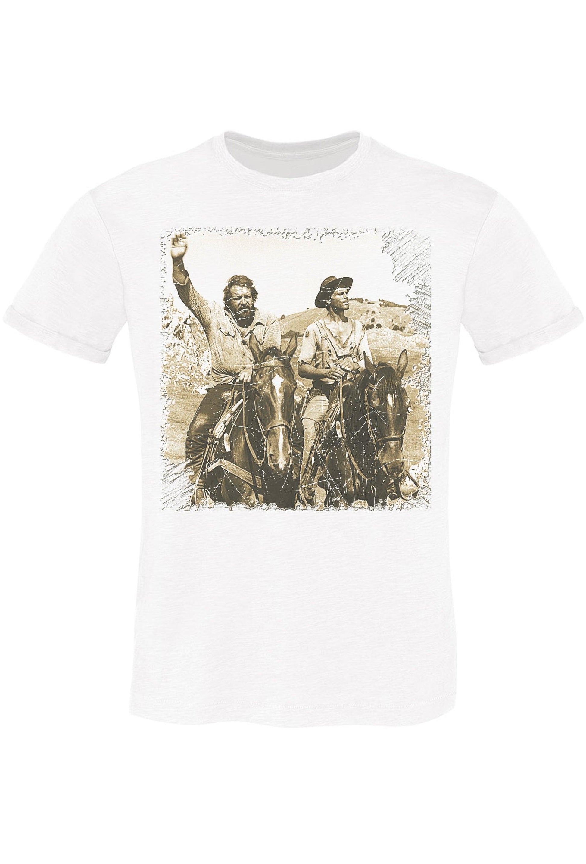 Bud Spencere e Terence Hill  The Legend Sul Cavallo Art. 18-70-4 T-Shirt Urban Men Uomo 100% Cotone Fiammato STREET STYLE