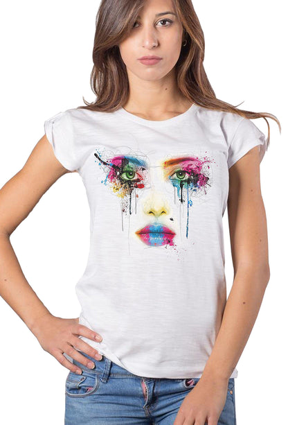 Colors Face Art. 18-20-47 stillizzata Moda Urban Slub Lady Donna 100% Cotone Fiammato STREET STYLE