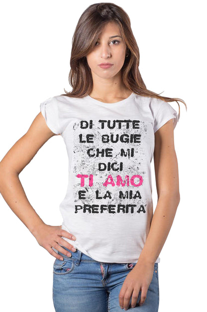 Di Tutte le Bugie Che mi dici Ti Amo è la Mia Preferita 3054 solo parole Moda Urban Slub Lady Donna 100% Cotone Fiammato BS STREET STYLE