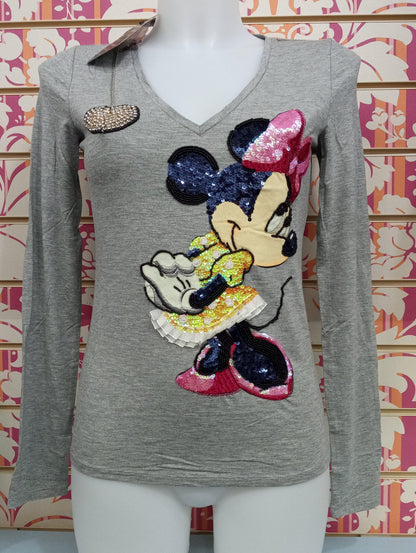 DM089TWW  MINNI T-SHIRT MANICA LUNGA - DISNEY T-SHIRT DONNA - STREET STYLE PRINT stampa personalizzata