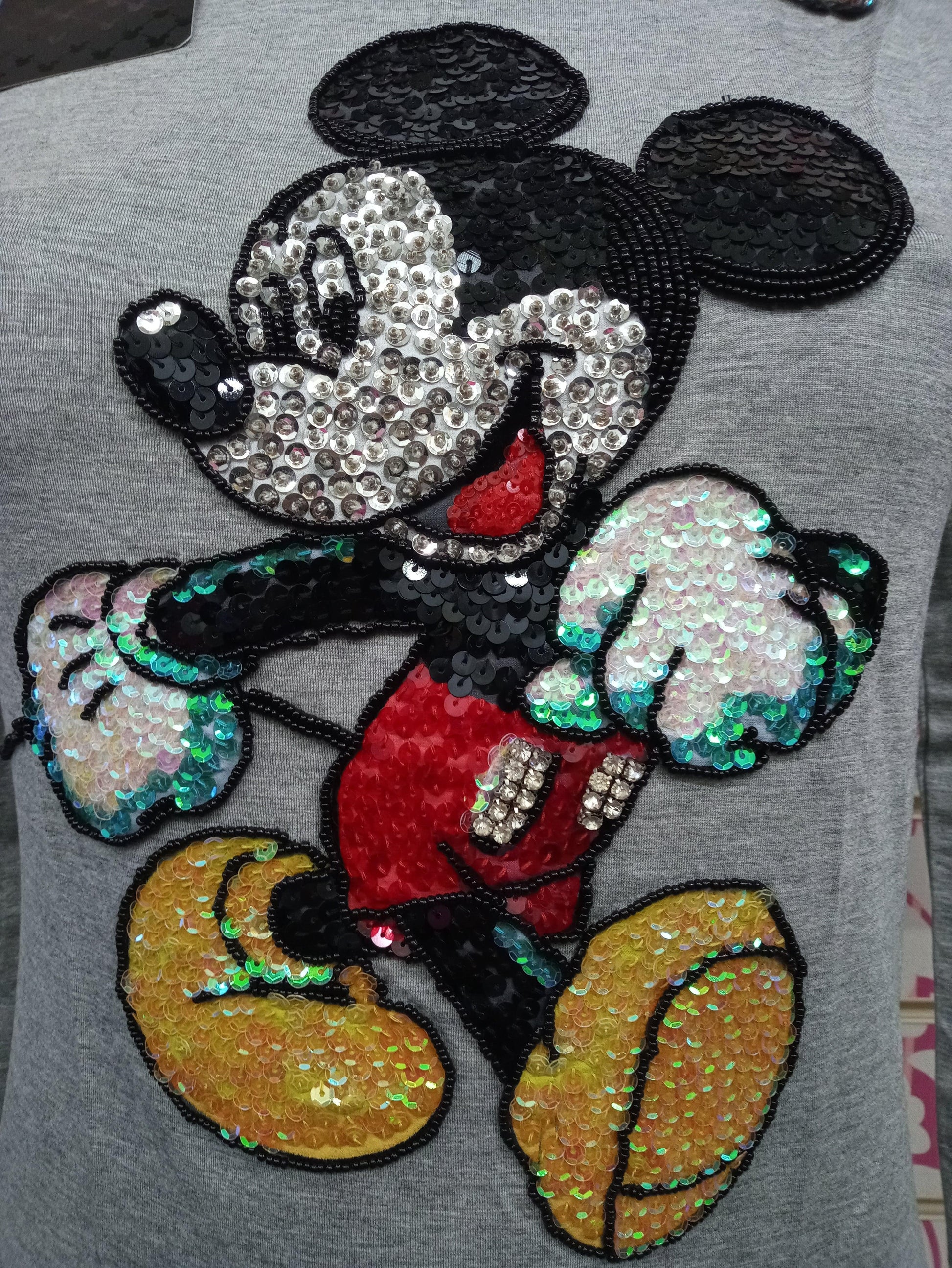 DT092TWW T-SHIRT TOPOLINO PAILETTES MANICHE LUNGE - DISNEY T-SHIRT DONNA - STREET STYLE PRINT stampa personalizzata