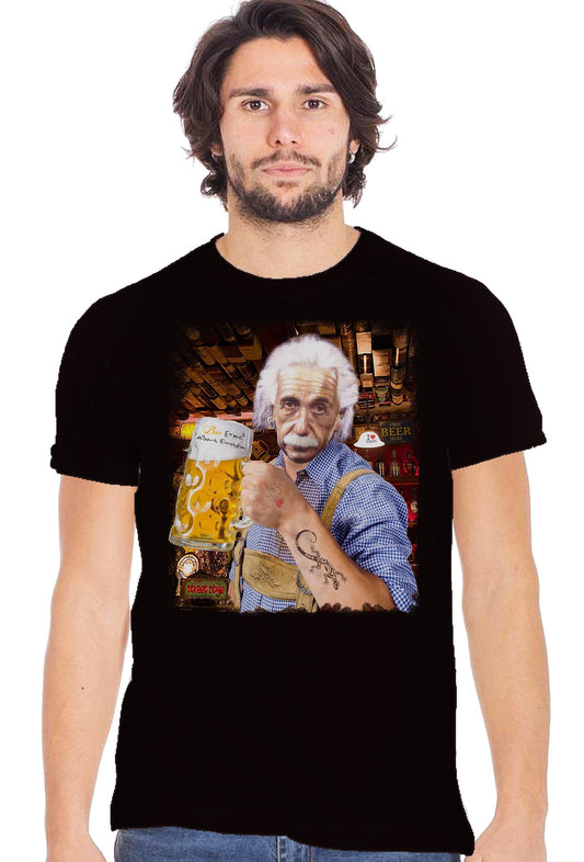 Einstein che Beve Birra Art. 18-84-5 T-Shirt Urban Men Uomo 100% Cotone Fiammato STREET STYLE