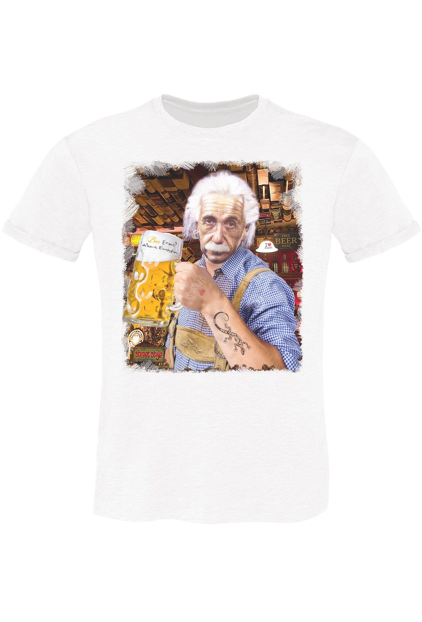 Einstein che Beve Birra Art. 18-84-5 T-Shirt Urban Men Uomo 100% Cotone Fiammato STREET STYLE