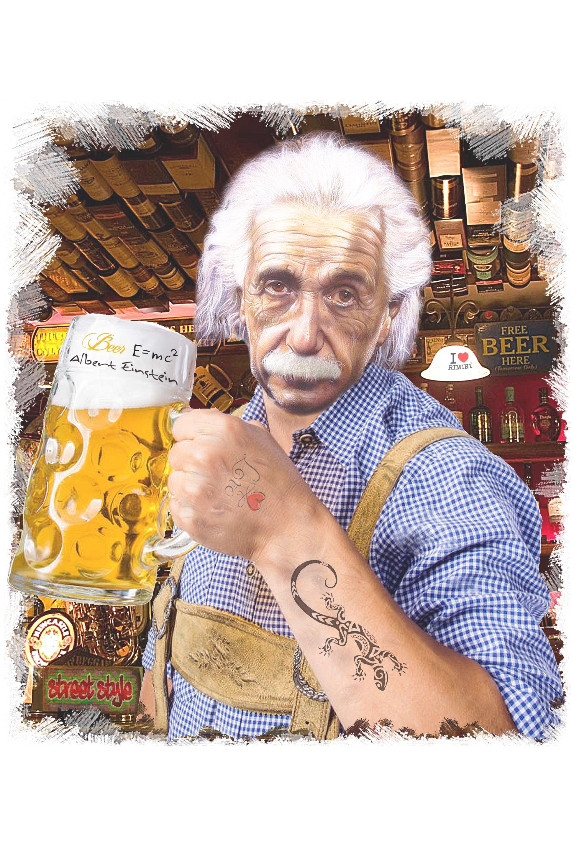 Einstein che Beve Birra Art. 18-84-5 T-Shirt Urban Men Uomo 100% Cotone Fiammato STREET STYLE