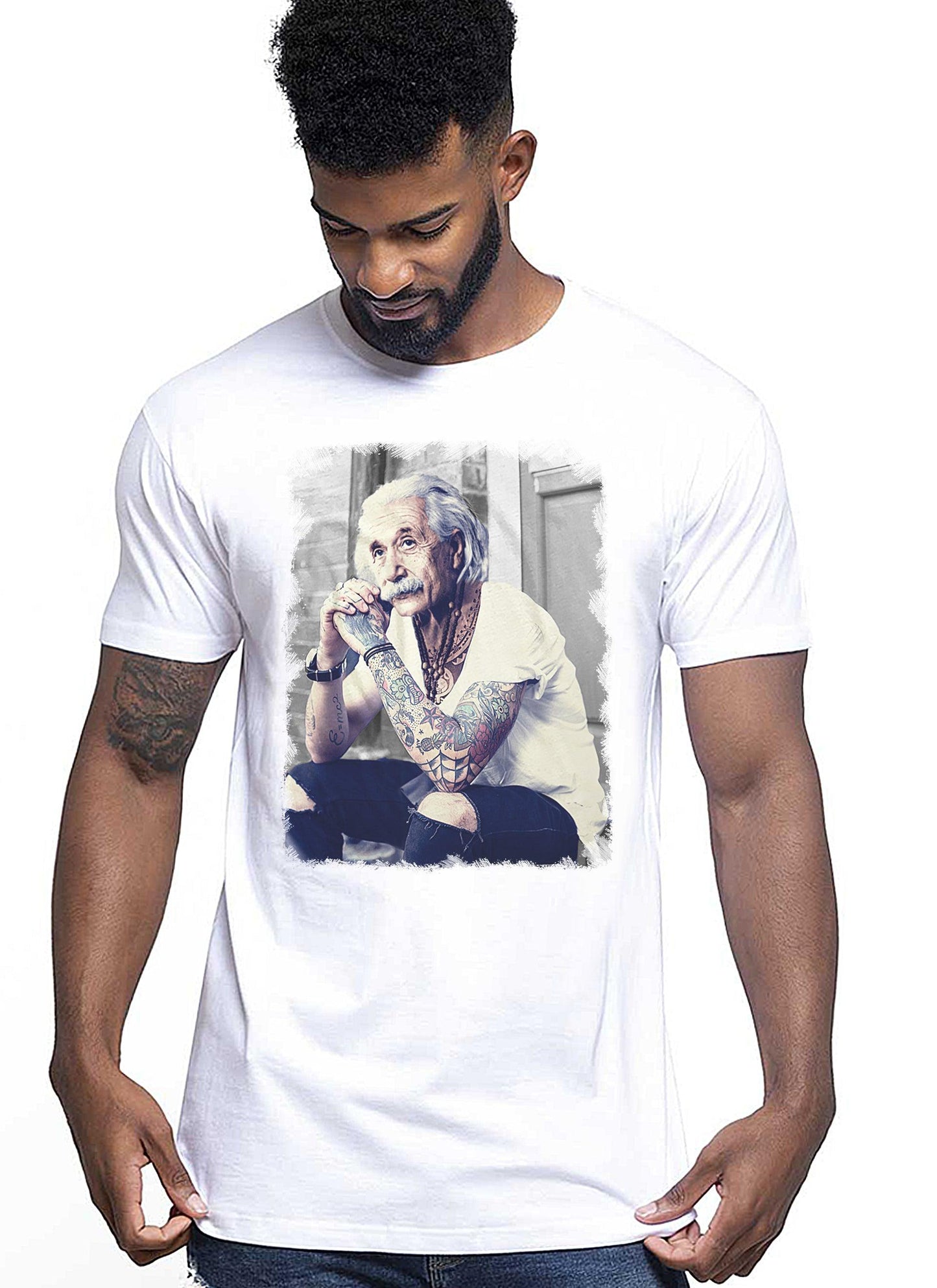 Einstein Genius Tatuato Color & Grey Art. 18-84 Men Uomo Fashion 100% Cotone Pettinato STREET STYLE PRINT