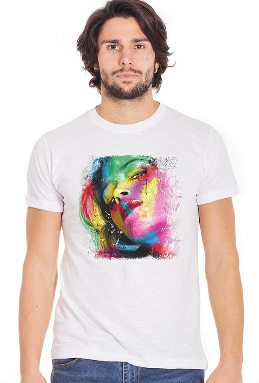 Faces and Pop Stilizzato Color Art. 18-20-45 T-Shirt Urban Men Uomo 100% Cotone Fiammato STREET STYLE