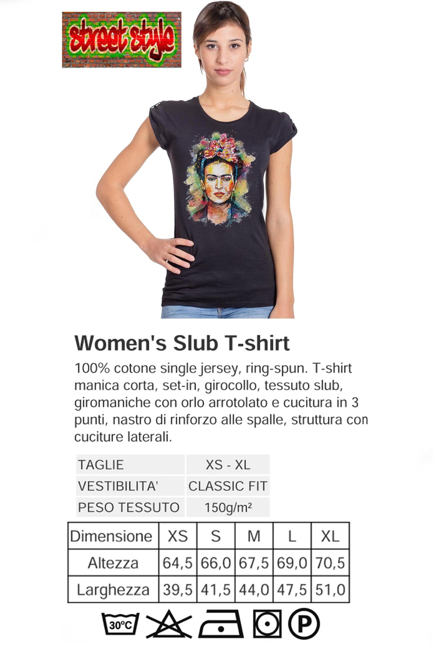 Frida Kahlo 18-20-35 Moda Urban Slub Lady Donna 100% Cotone Fiammato STREET STYLE