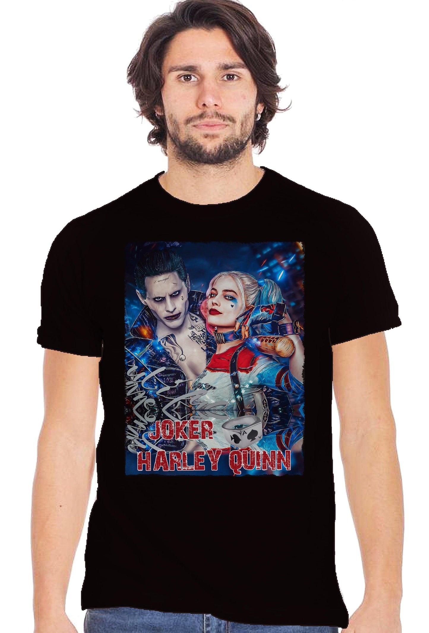 Harley Quinn & Joker Art. 2070-2 T-Shirt Urban Men Uomo 100% Cotone Fiammato STREET STYLE