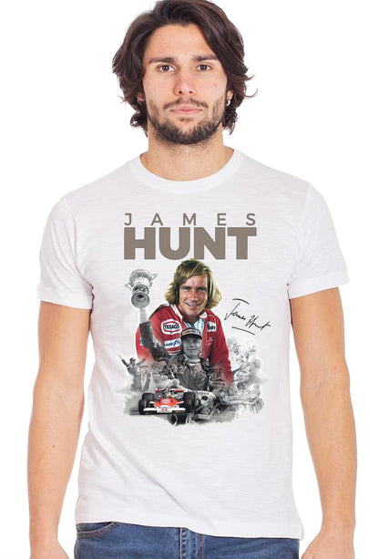 James Hunt The legend Pilota Auto Art. 11003 T-Shirt Urban Men Uomo 100% Cotone Fiammato STREET STYLE