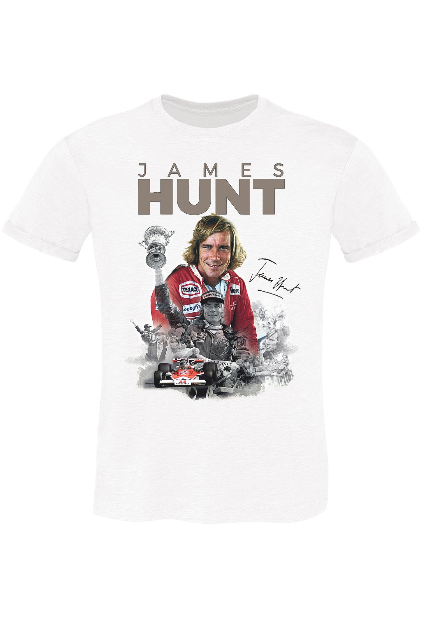 James Hunt The legend Pilota Auto Art. 11003 T-Shirt Urban Men Uomo 100% Cotone Fiammato STREET STYLE