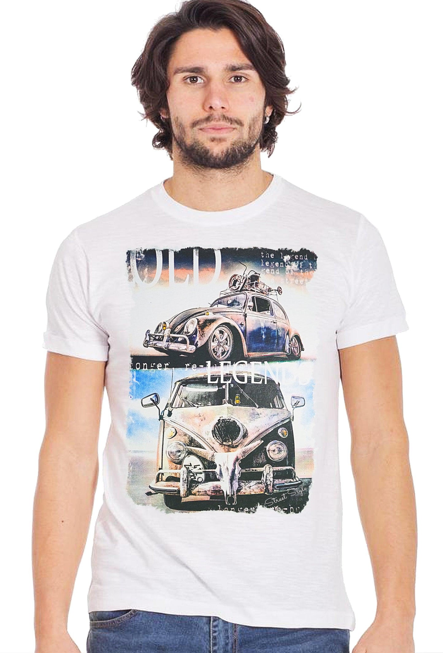 Maggiolino T2 Pulmino Volkswag. Auto Art. Art. 10105 T-Shirt Urban Men Uomo 100% Cotone Fiammato STREET STYLE