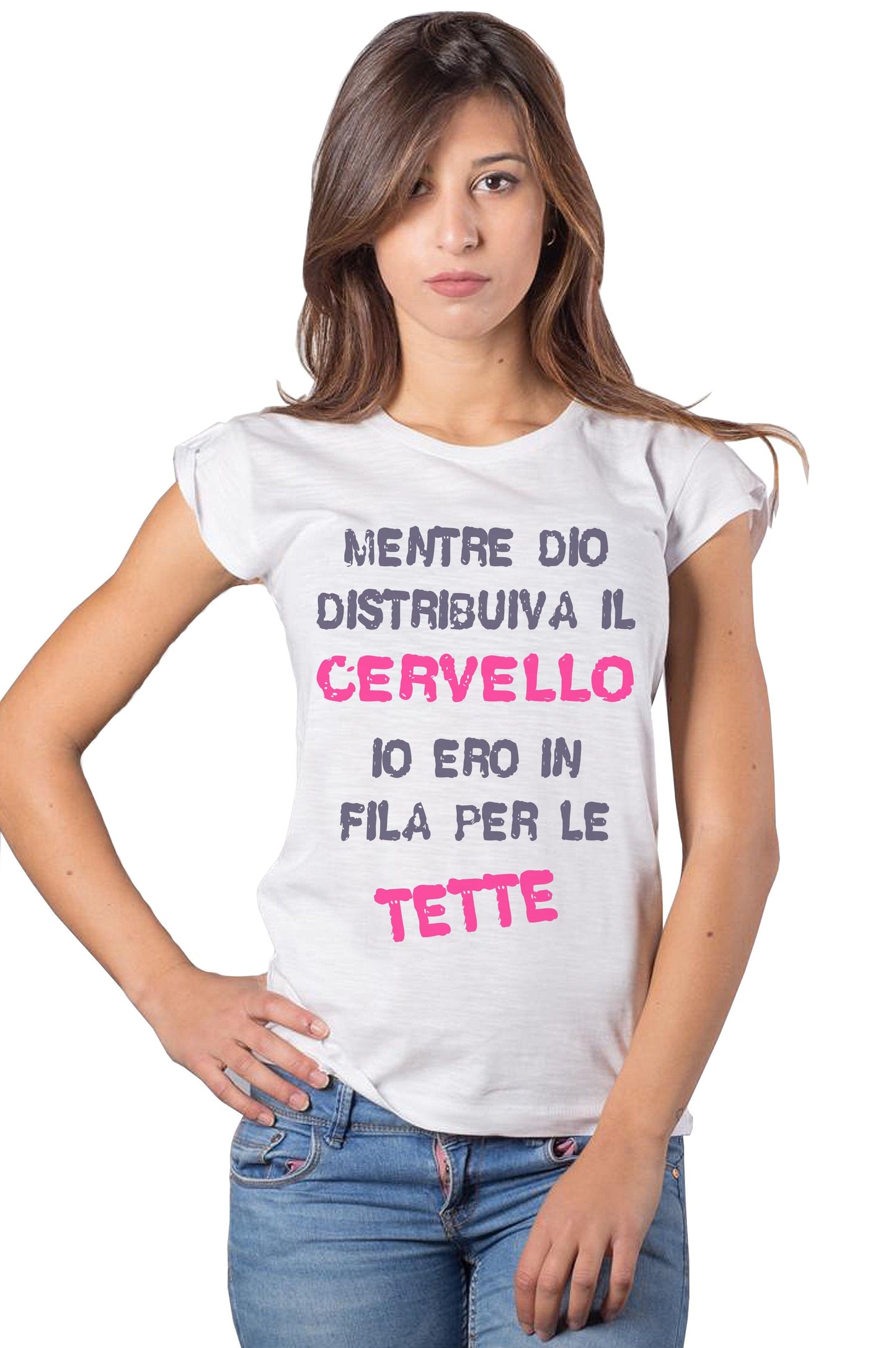 Mentre Dio Distribuiva Il Cervello io Ero in Fila per le Tette 3072 solo parole Moda Urban Slub Lady Donna 100% Cotone Fiammato BS STREET STYLE