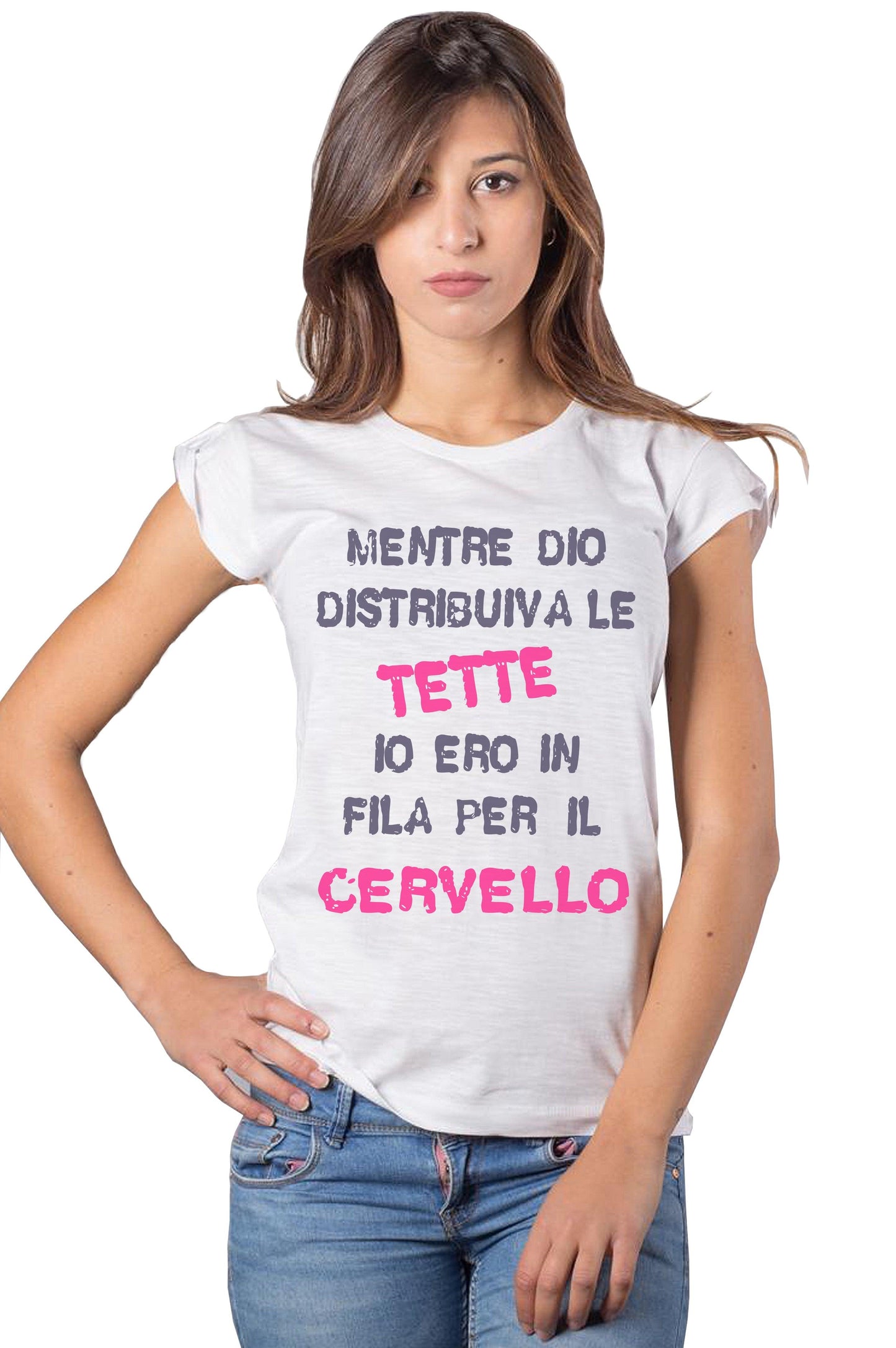 Mentre Dio Distribuiva Le Tette io Ero in Fila per il Cervello 3072-2 solo parole Moda Urban Slub Lady Donna 100% Cotone Fiammato BS STREET STYLE