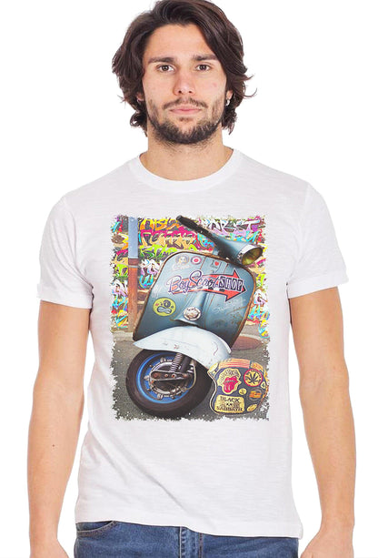 Moto Vespa Boy Scoot Auto Art. 11011 T-Shirt Urban Men Uomo 100% Cotone Fiammato STREET STYLE