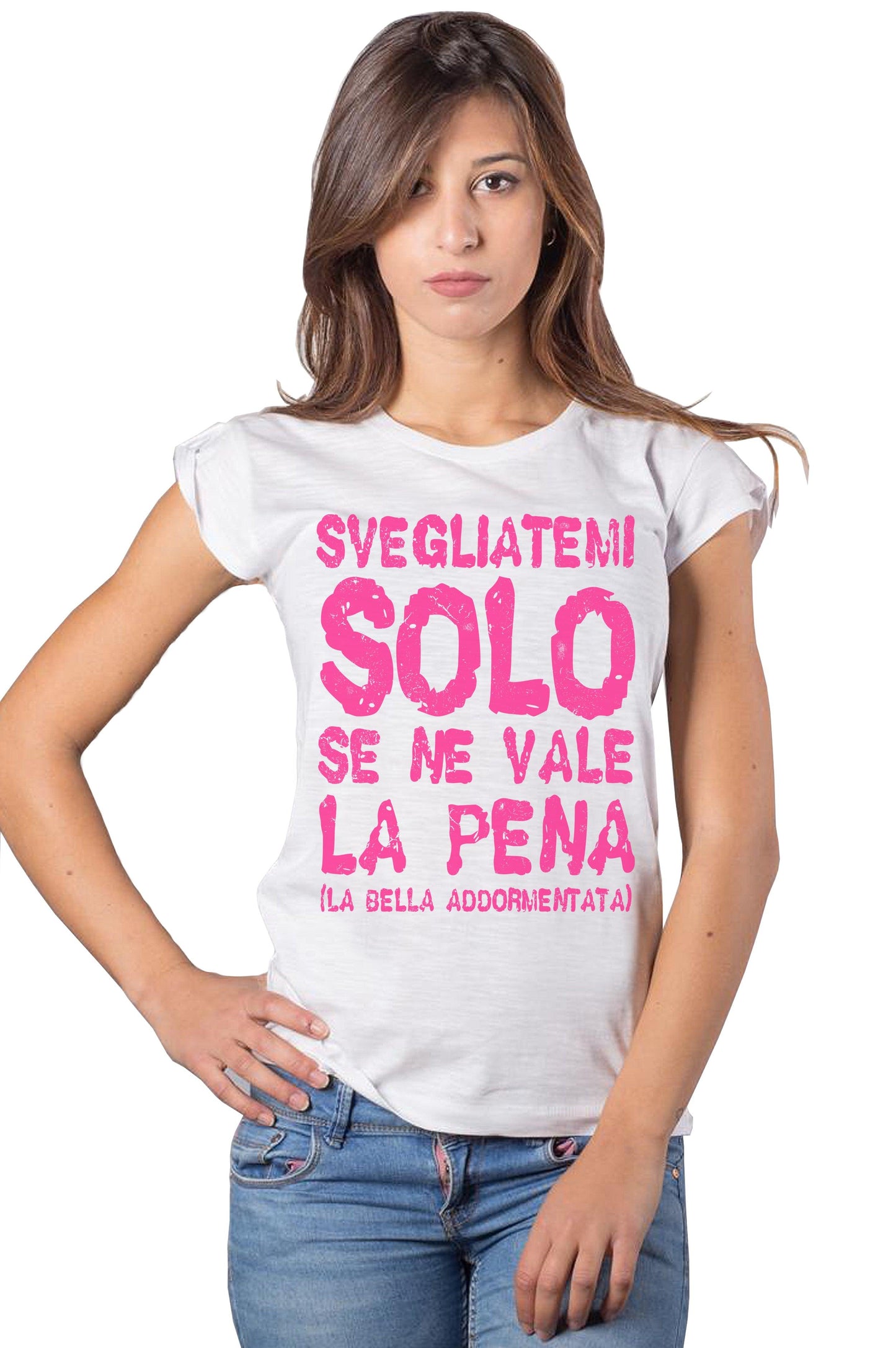 Svegliatemi Solo se ne Vale la Pena 3056 solo parole Moda Urban Slub Lady Donna 100% Cotone Fiammato BS STREET STYLE